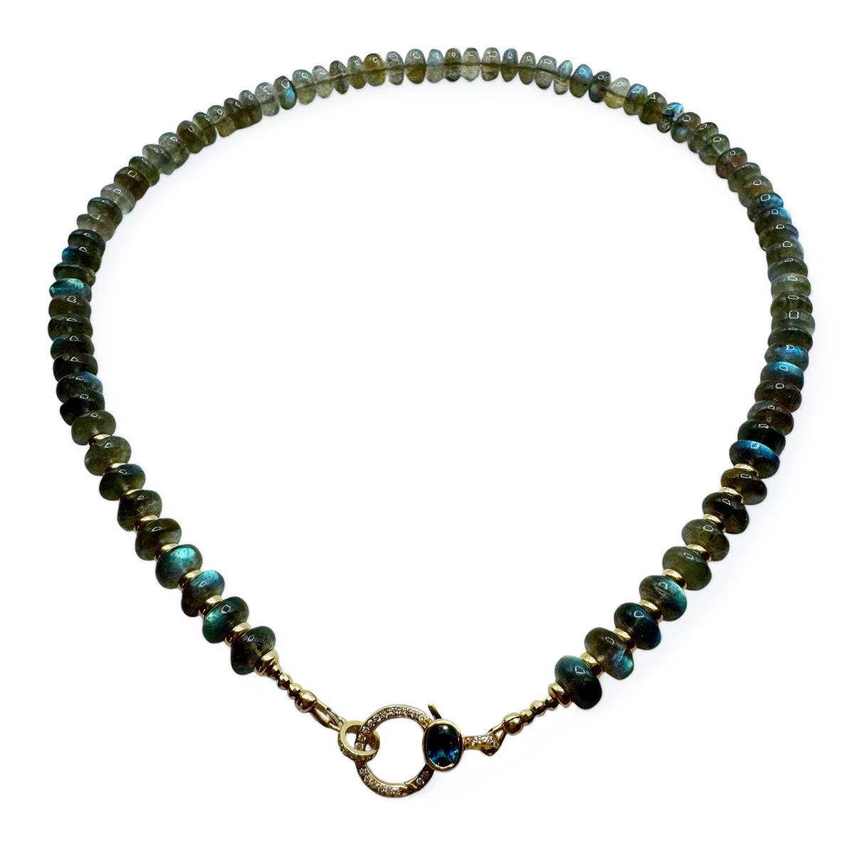 LABRADORITE & BLUE TOPAZ & DIAMOND CLASP