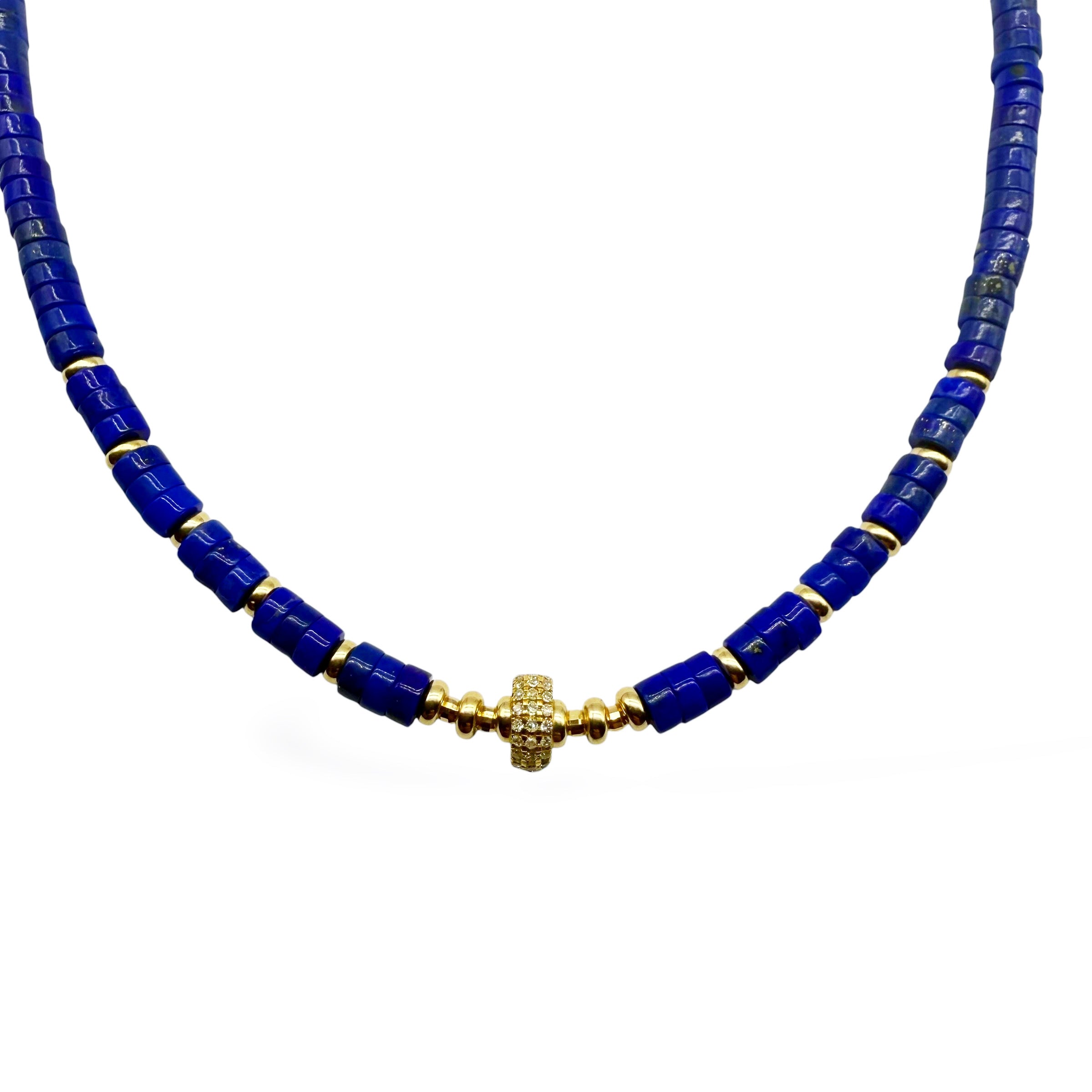 LAPIS AND DIAMOND BEAD NECKLACE