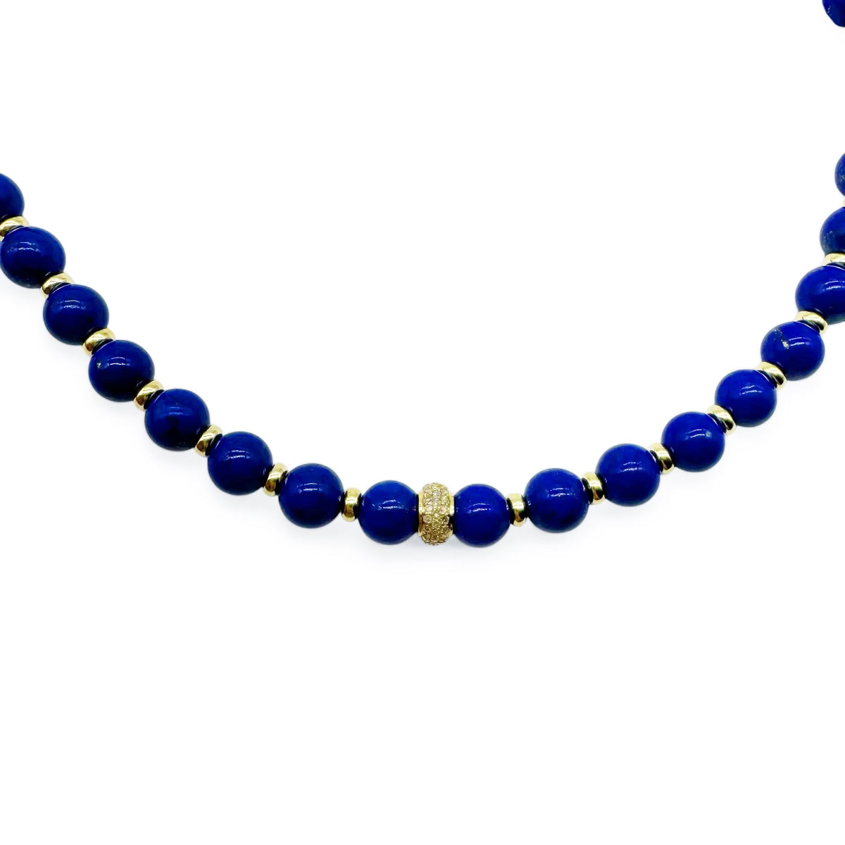 LAPIS ROUNDS WITH 14K GOLD AND DIAMOND RONDEL BEAD