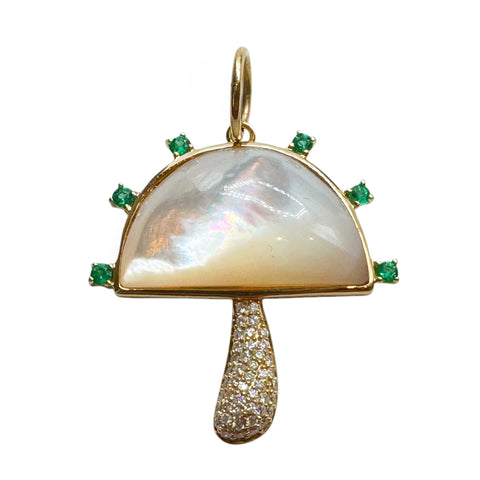 14K GOLD, DIAMOND AND EMERALD MUSHROOM CHARM