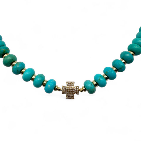 TURQUOISE & 14K AND DIAMOND BEAD NECKLACE