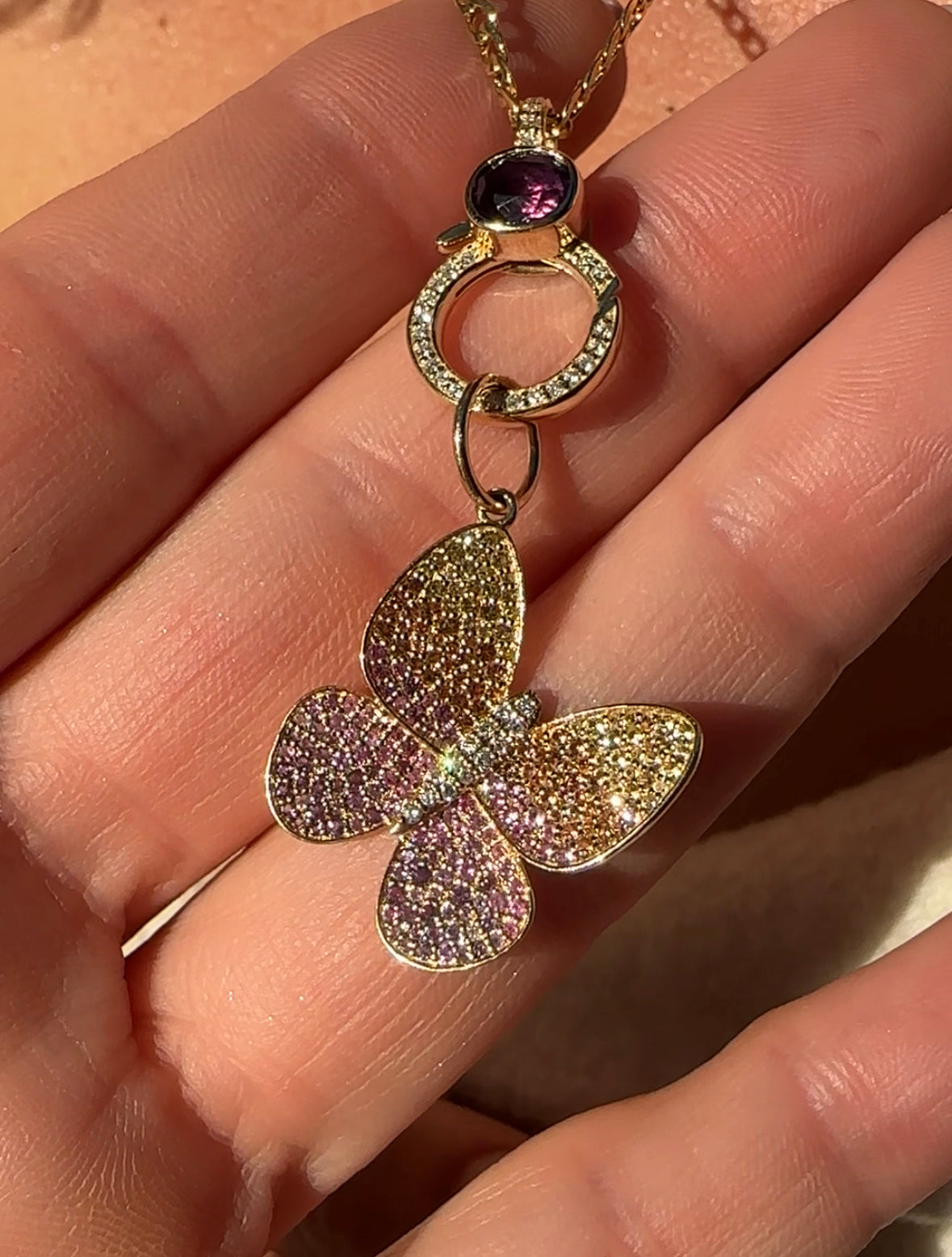 MULTI SAPPHIRE 14K GOLD BUTTERFLY NECKLACE