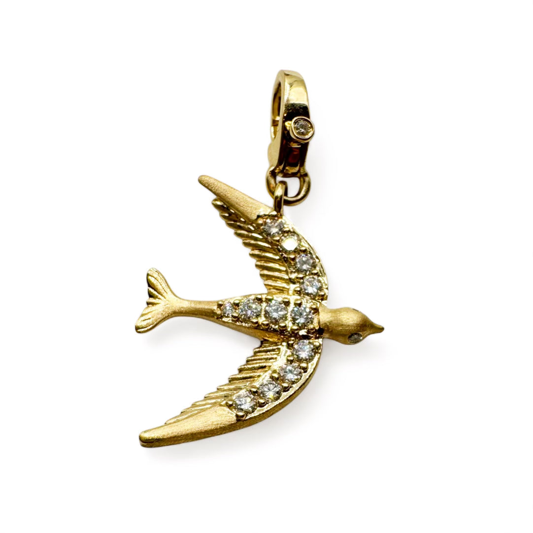 14K GOLD & DIAMOND SOARING DOVE PENDANT