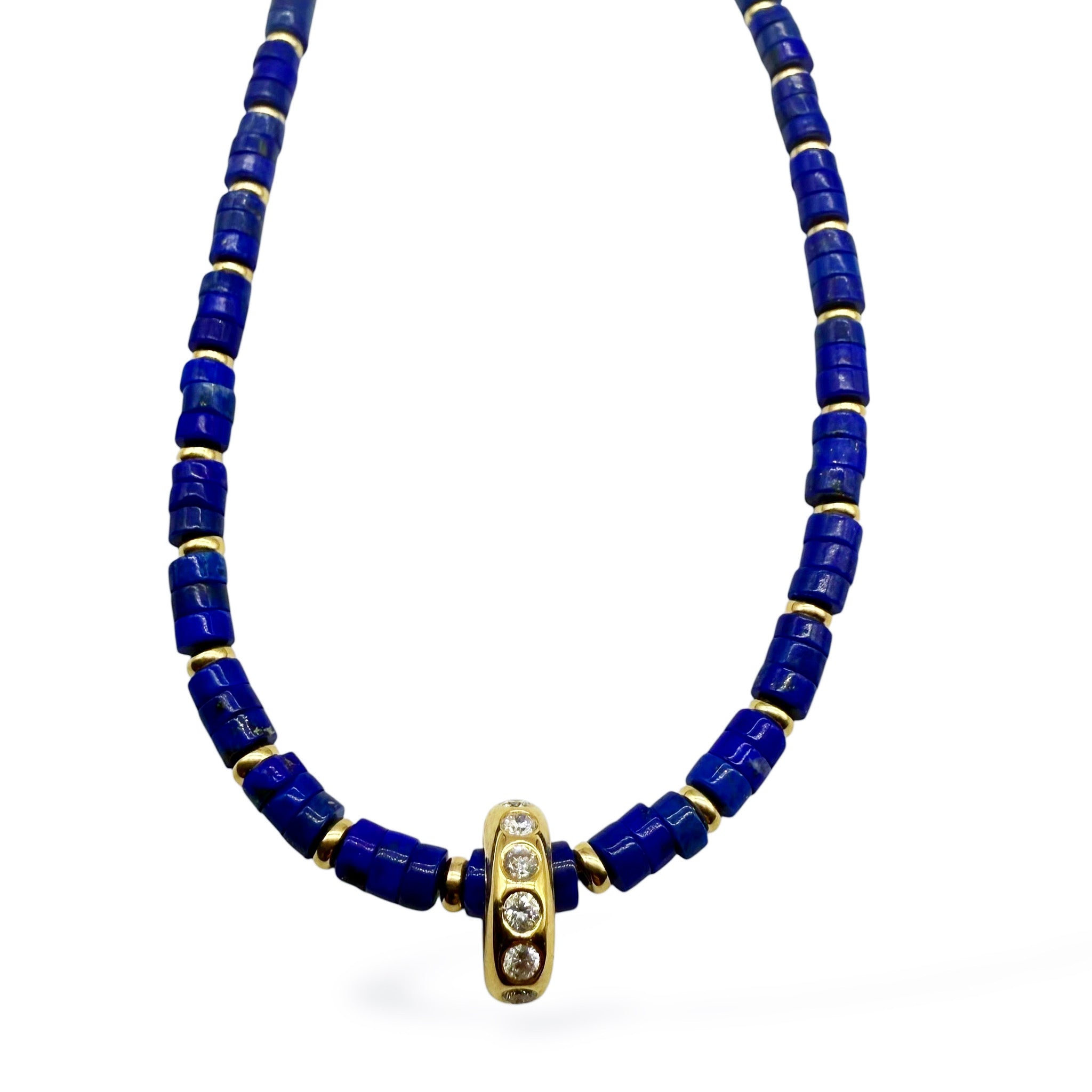 LAPIS AND DIAMOND RONDELLE BEADED NECKLACE