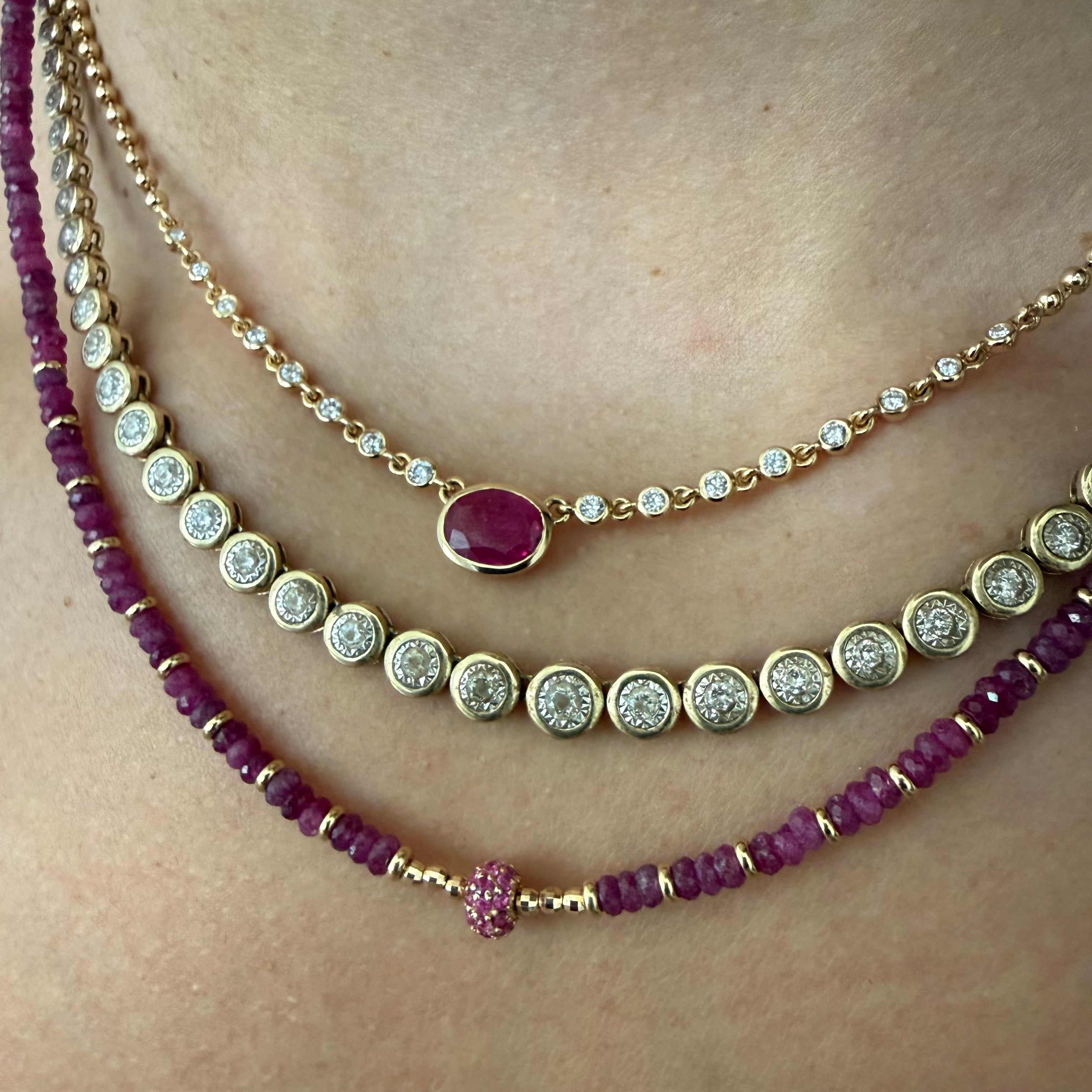 14K GOLD RUBY NECKLACE WITH RUBY FOCAL BEAD
