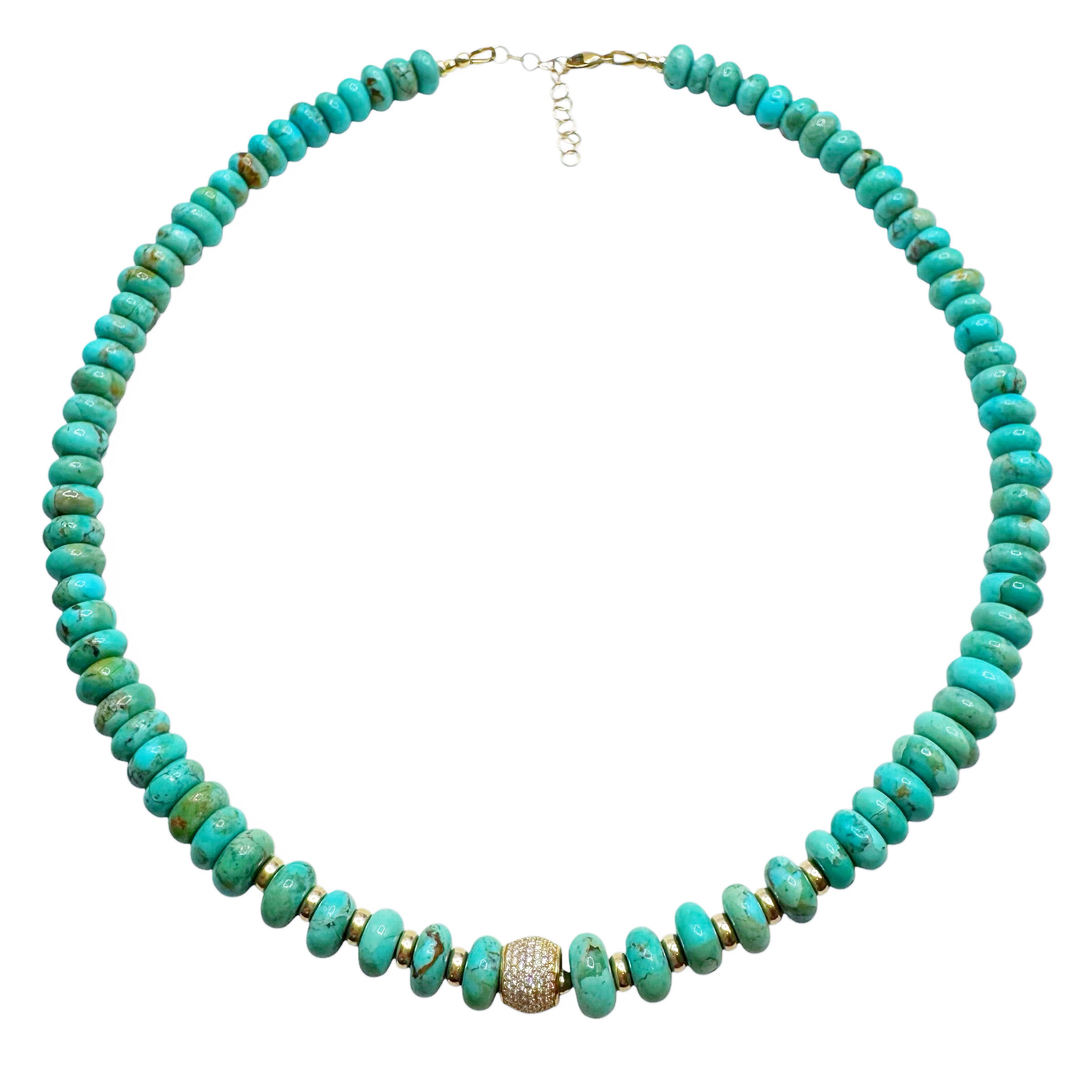 TURQUOISE & DIAMOND RONDELLE BEADED NECKLACES