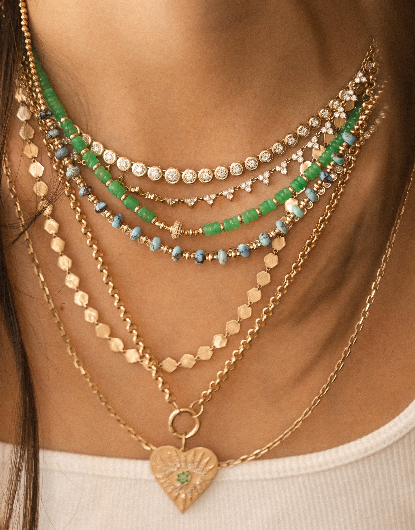 CHRYSOPRASE AND DIAMOND BEAD NECKLACE