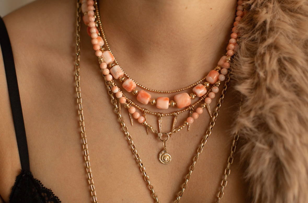 CORAL AND 14k GOLD RONDELLE NECKLACE