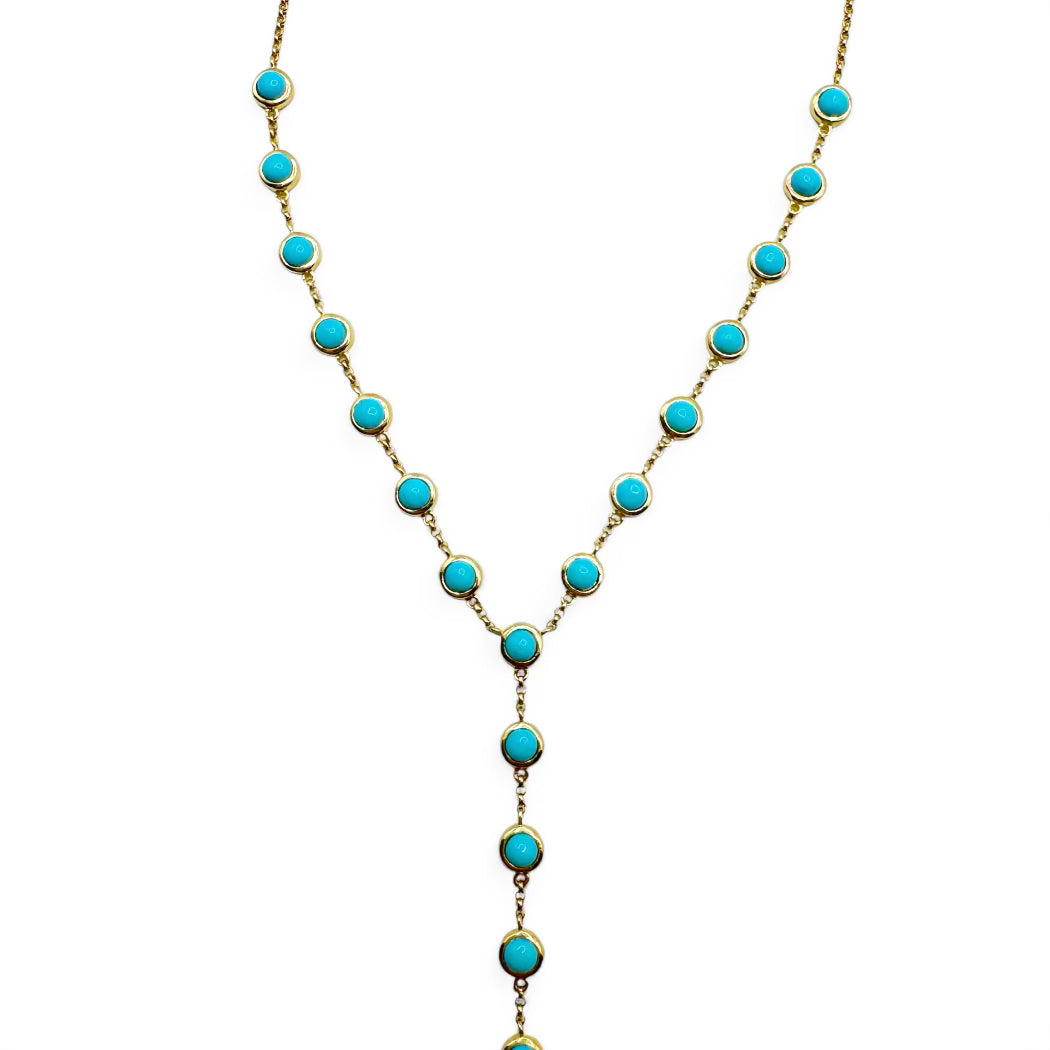 TURQUOISE & 14K GOLD Y NECKLACE