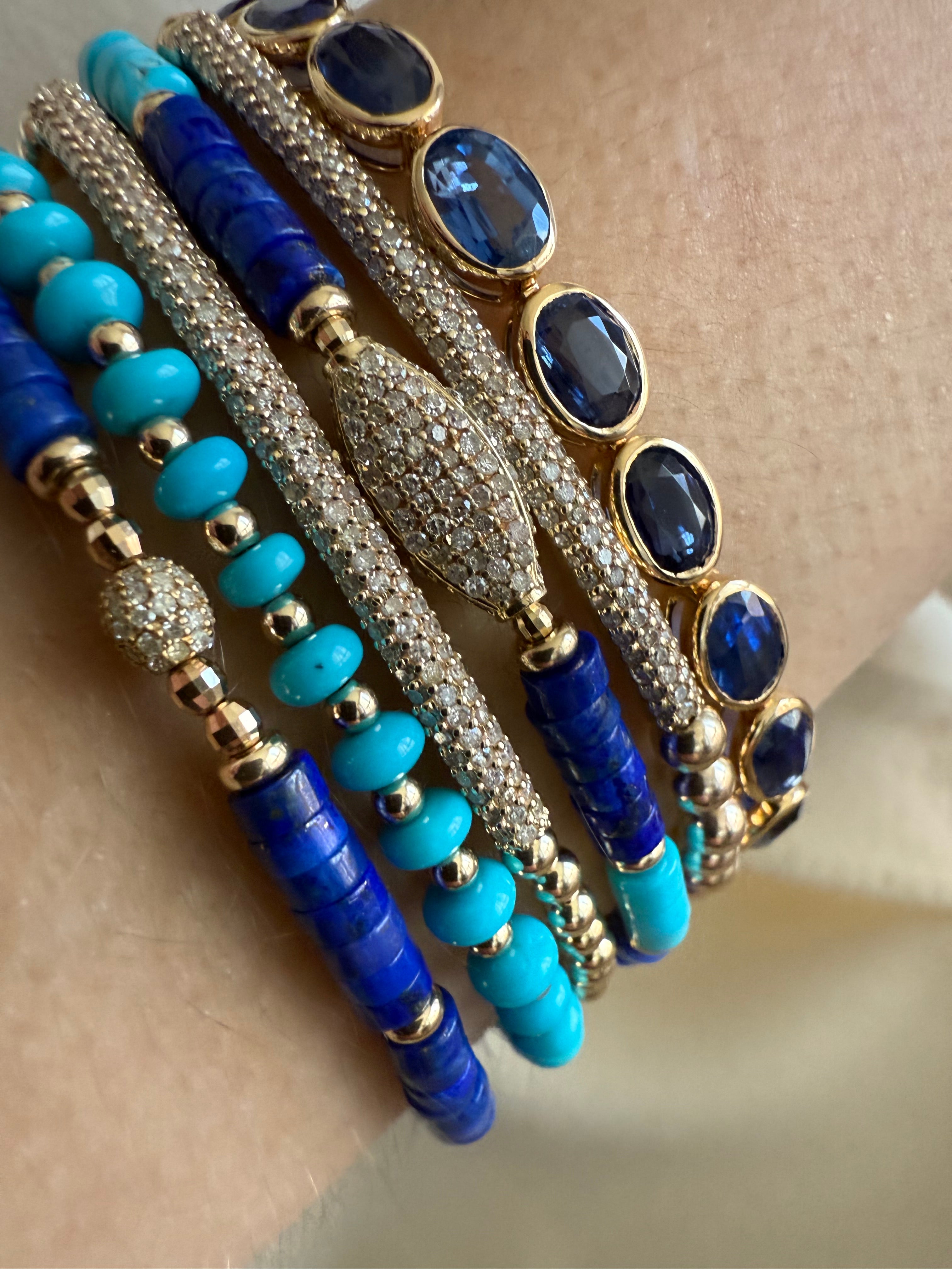 LAPIS AND DIAMOND BEADED BRACELET