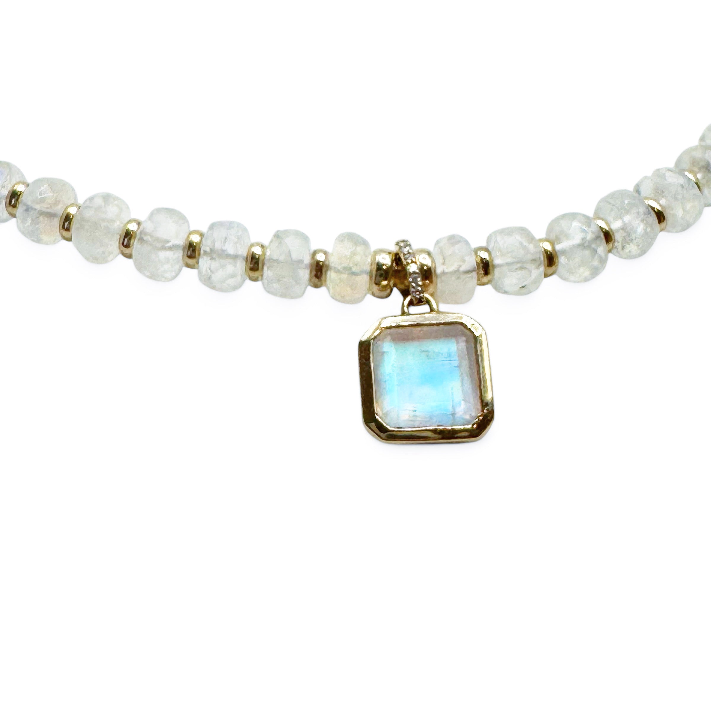 MOONSTONE NECKLACE WITH 14K GOLD MOONSTONE PENDANT