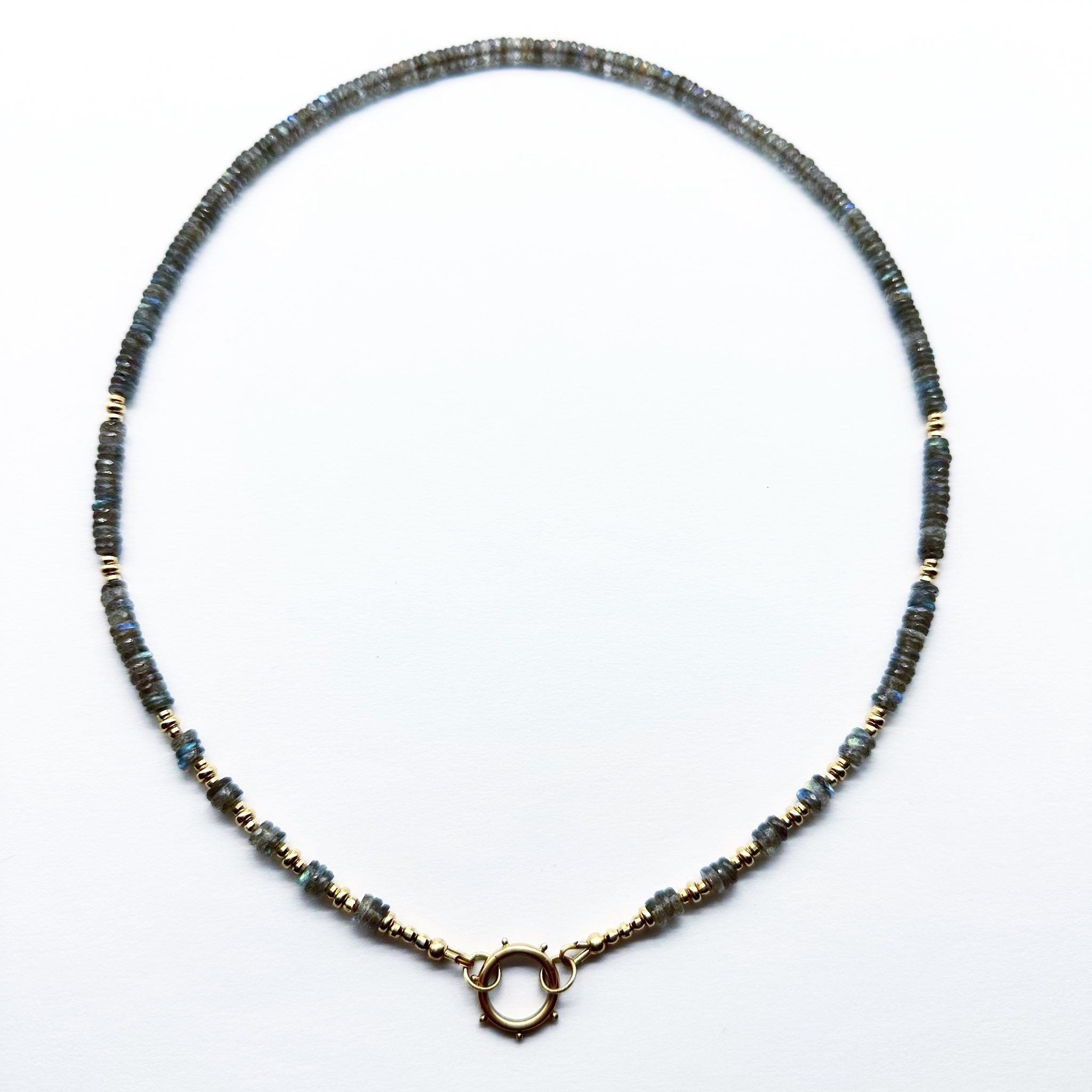 LABRADORITE NECKLACE WITH 14K GOLD AND CHARM HODLER