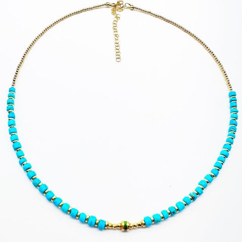 SLEEPING BEAUTY TURQUOISE NECKLACE WITH EMERALD BEAD