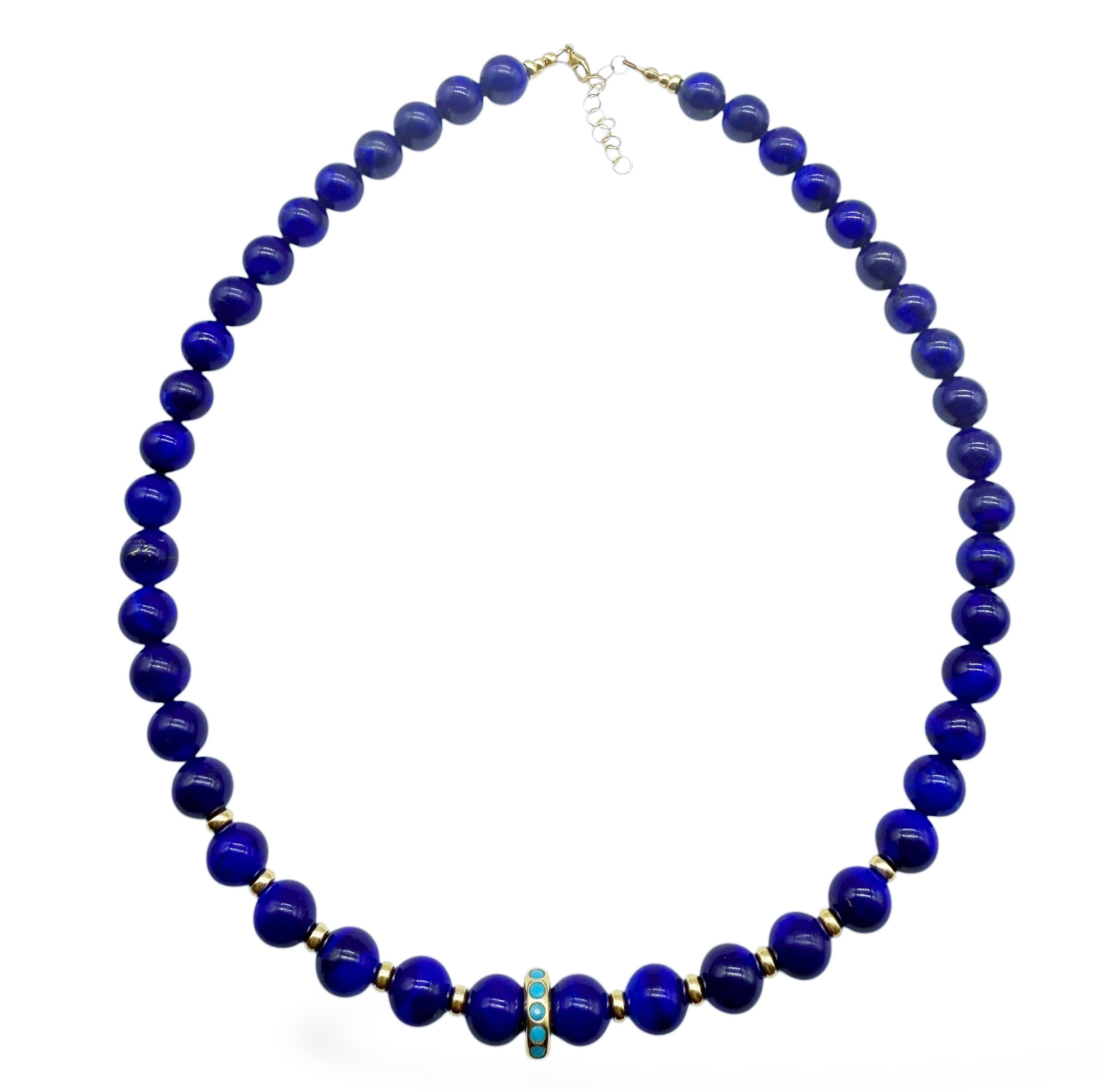LAPIS NECKLACE WITH 14K GOLD & TURQUOISE FOCAL BEAD