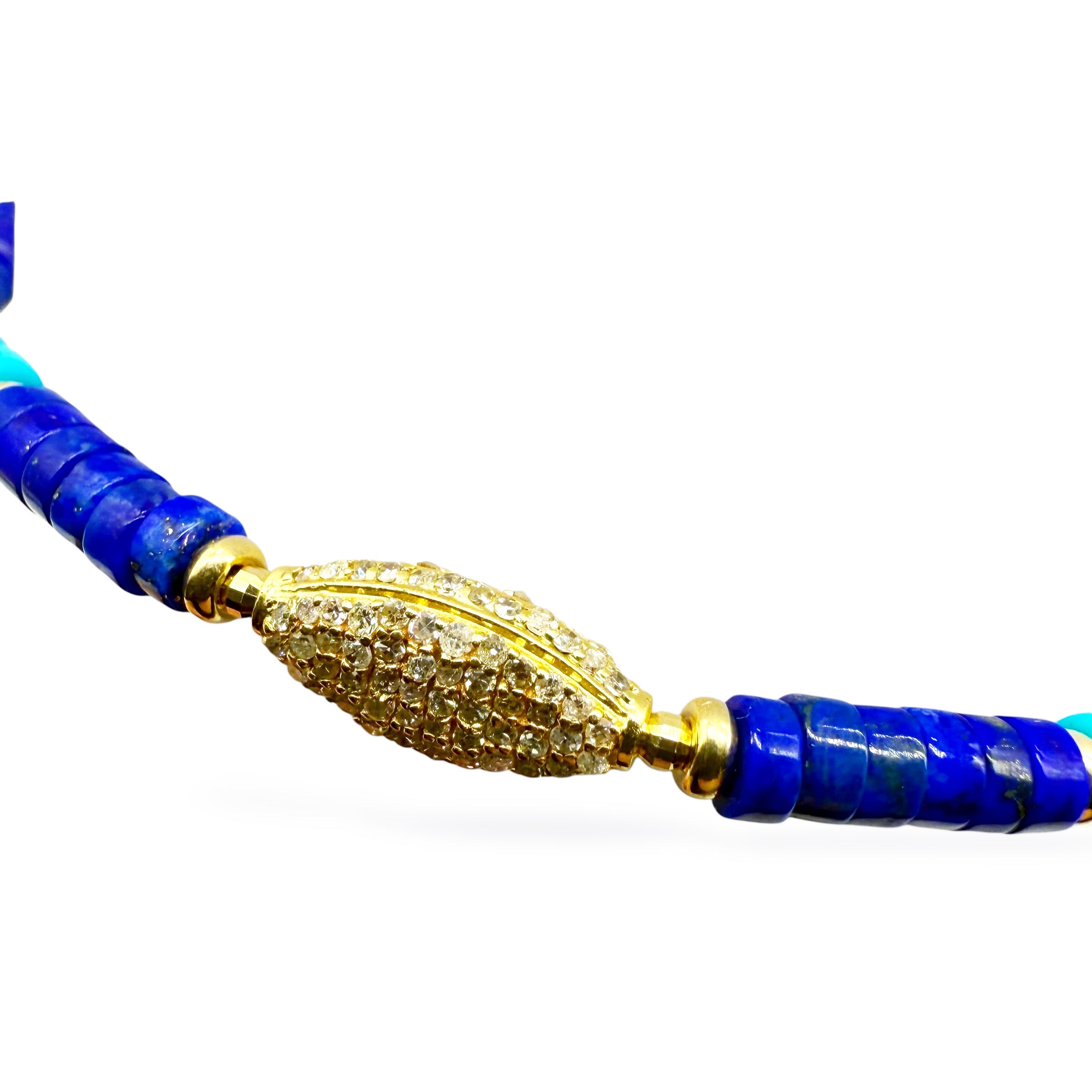 LAPIS AND TURQUOISE BRACELET WITH DIAMOND FOCAL BEAD