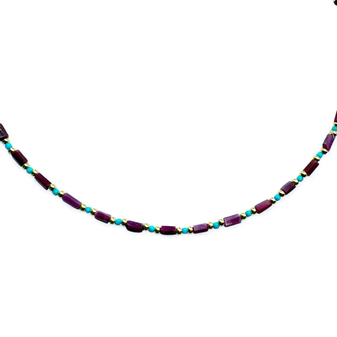 RUBY & TURQUOISE NECKLACE WITH 14K GOLD BEADS