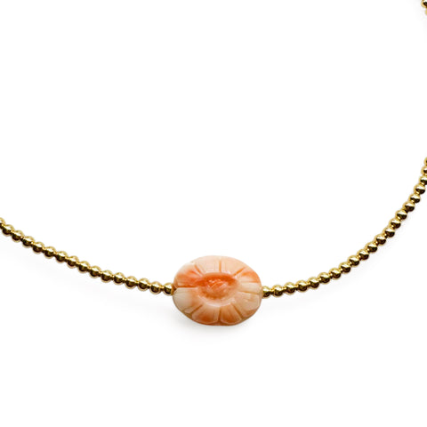 GOLD BEADED NECKLACE WITH CORAL BEAD