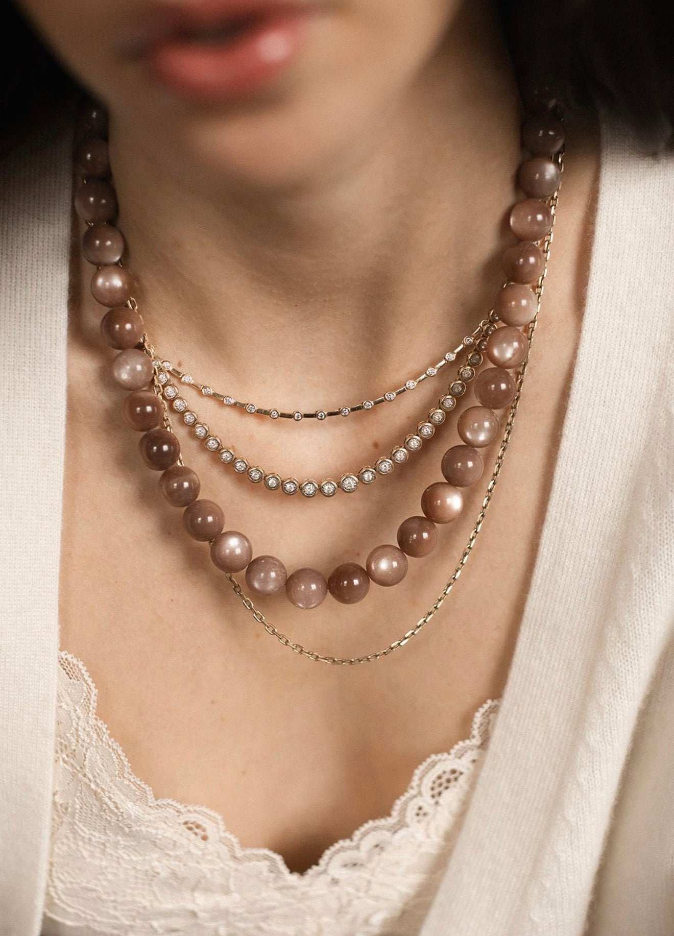 DUSTY ROSE MOONSTONE BEADED NECKLACE