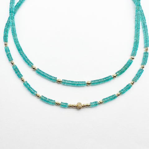 APATITE AND 14K GOLD NECKLACE WITH DIAMOND BEAD