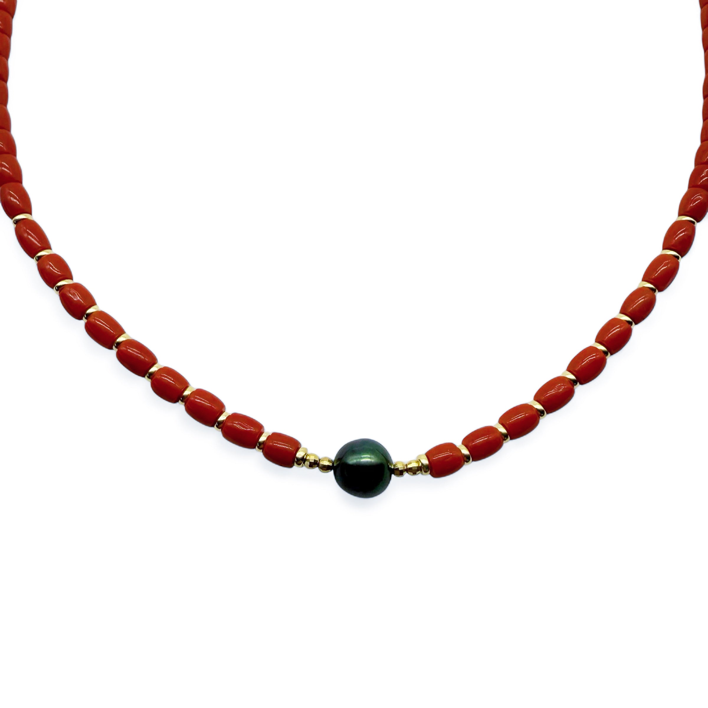 RED CORAL NECKLACES WITH DIAMOND BEAD