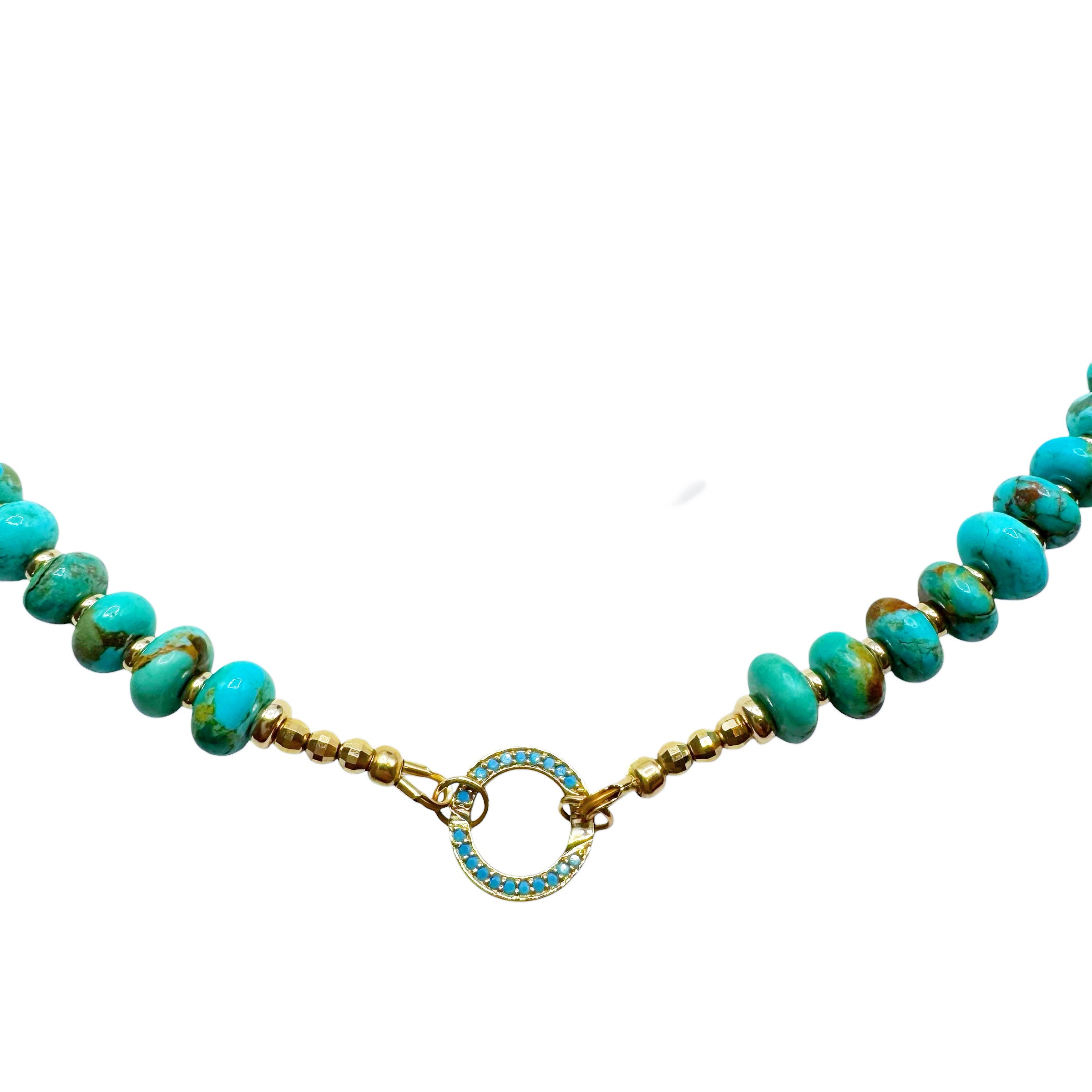 TURQUOISE NECKLACE WITH TURQUOISE AND GOLD CHARM HOLDER