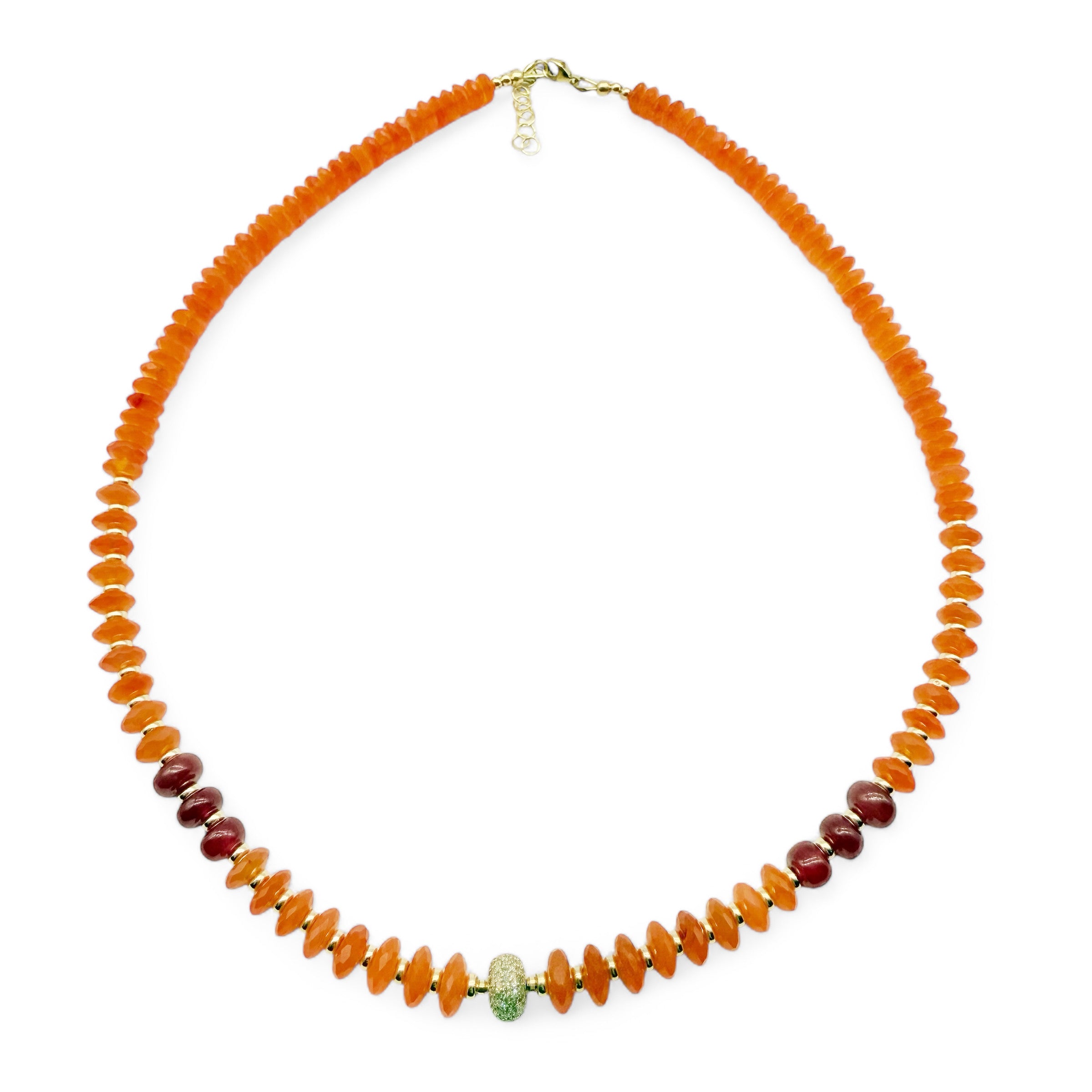 THE CARNELIAN AND RUBY NECKLACE WITH DIAMOND FOCAL BEAD