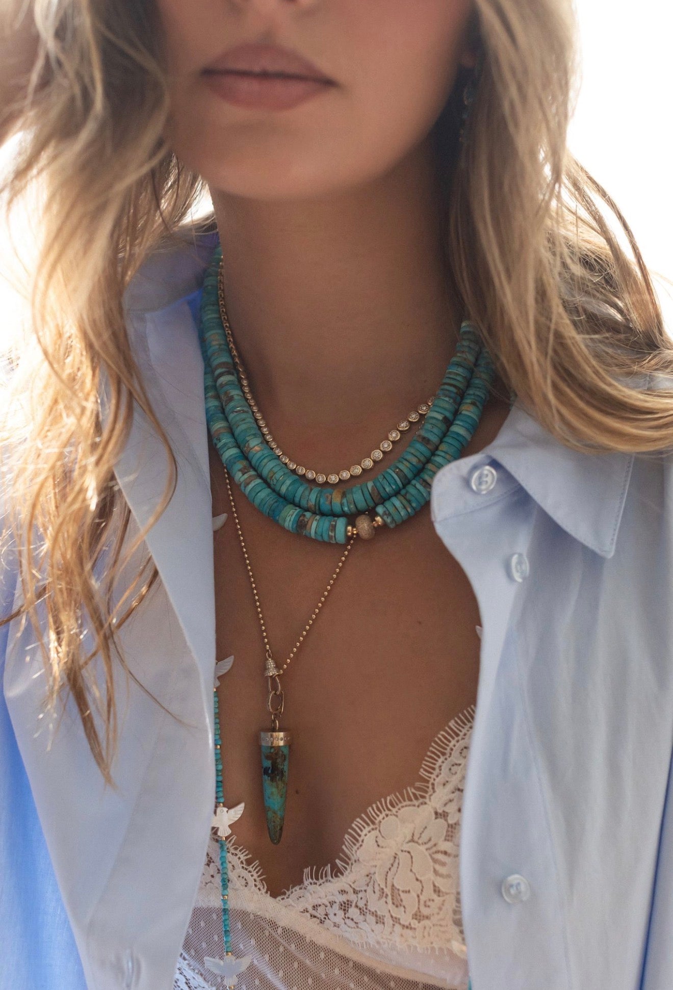 TURQUOISE HEISHI BEAD NECKLACE