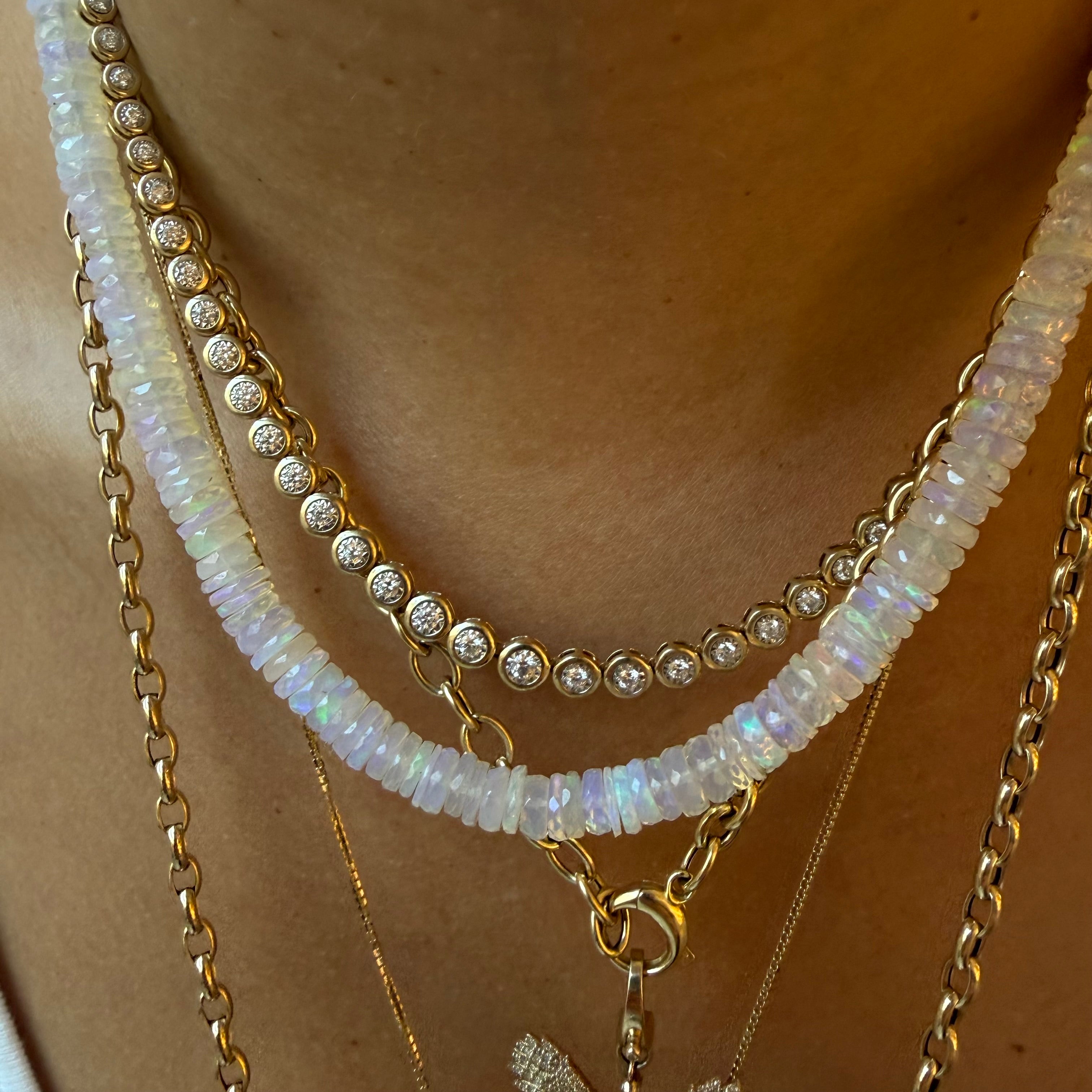14K GOLD LARGE BEZEL DIAMOND  TENNIS NECKLACE
