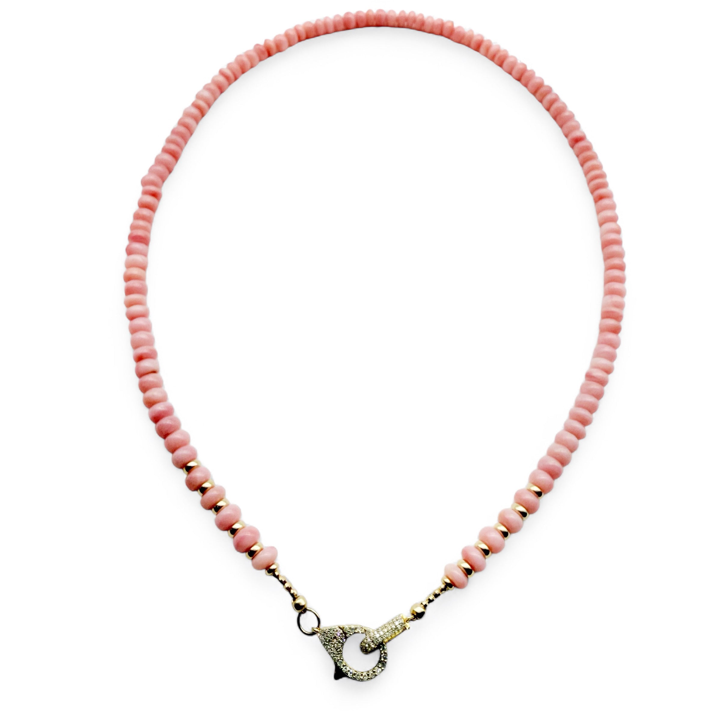 PINK OPAL NECKLACE WITH DIAMOND FRONT FACING CLASP