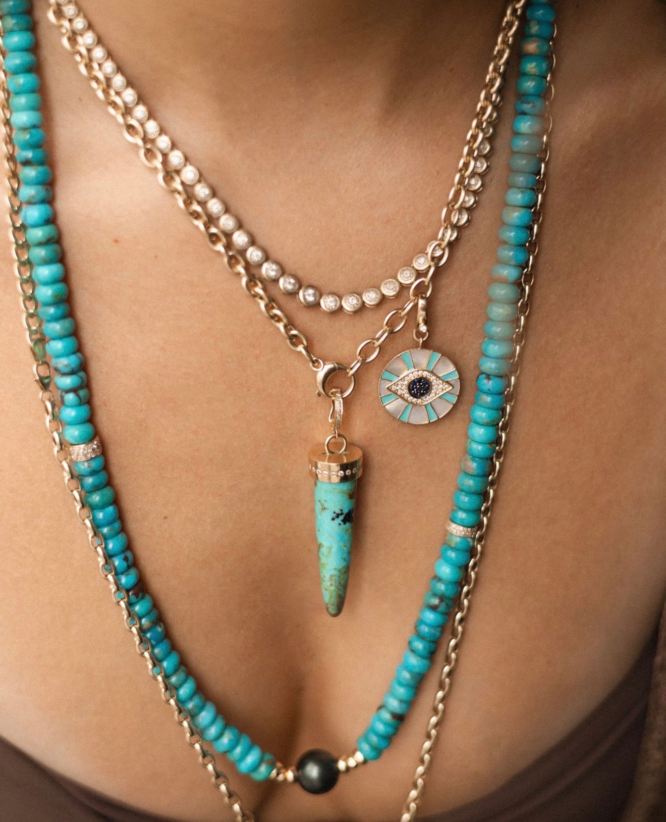 TURQUOISE & DIAMOND BULLET AMULET