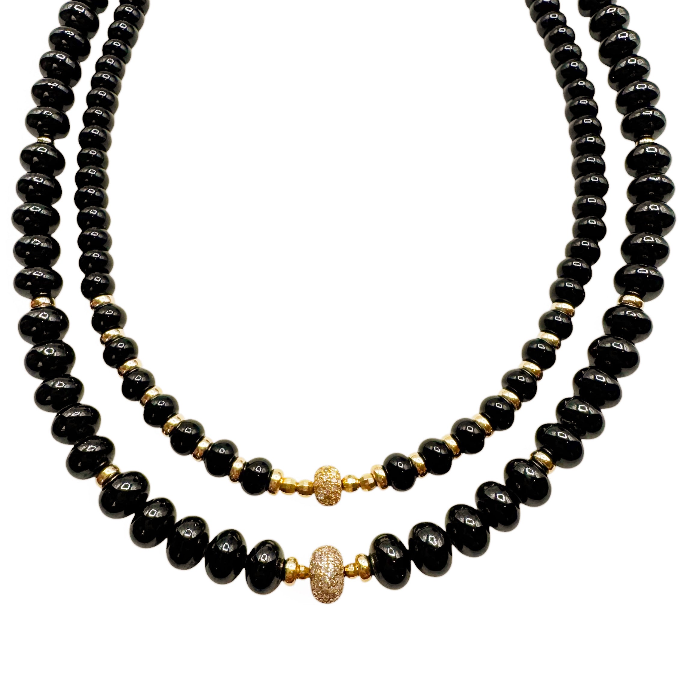 BLACK ONYX & DIAMOND BEADED NECKLACES