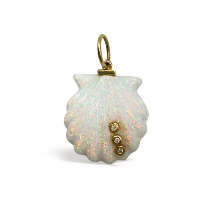 WHITE OPAL 14K GOLD SHELL PENDANT