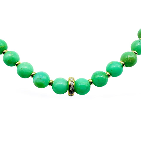 CHRYSOPRASE AND DIAMOND BEAD NECKLACE
