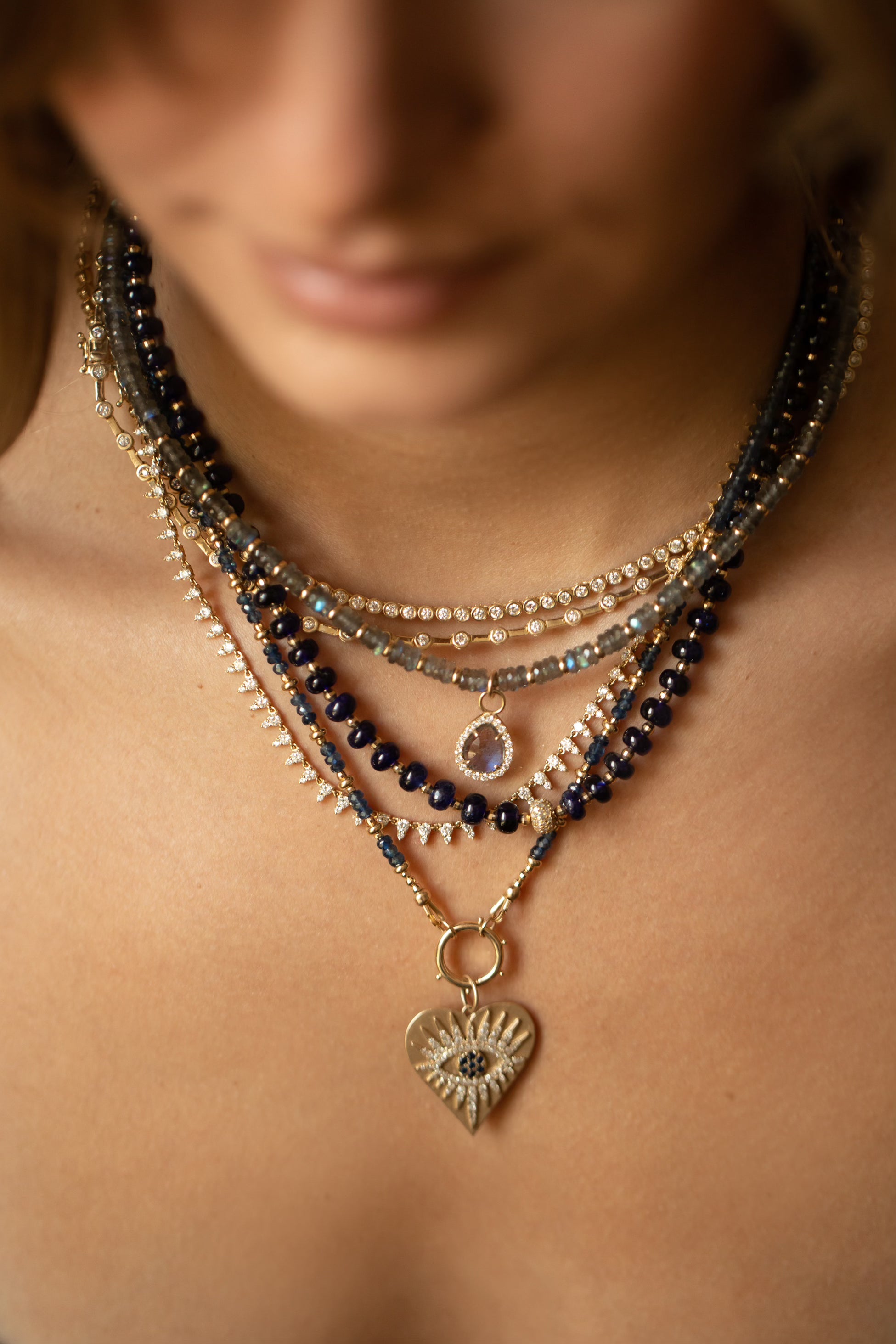 BLUE SAPPHIRE & 14K GOLD BEADED NECKLACE