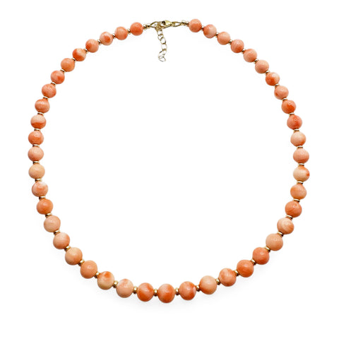 PINK CORAL AND 14k GOLD BEADED NECKLACE