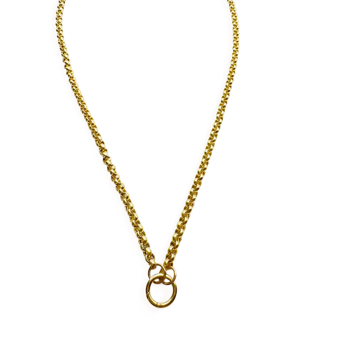 14k GOLD ROLO CHAIN WITH GOLD CHARM HOLDER