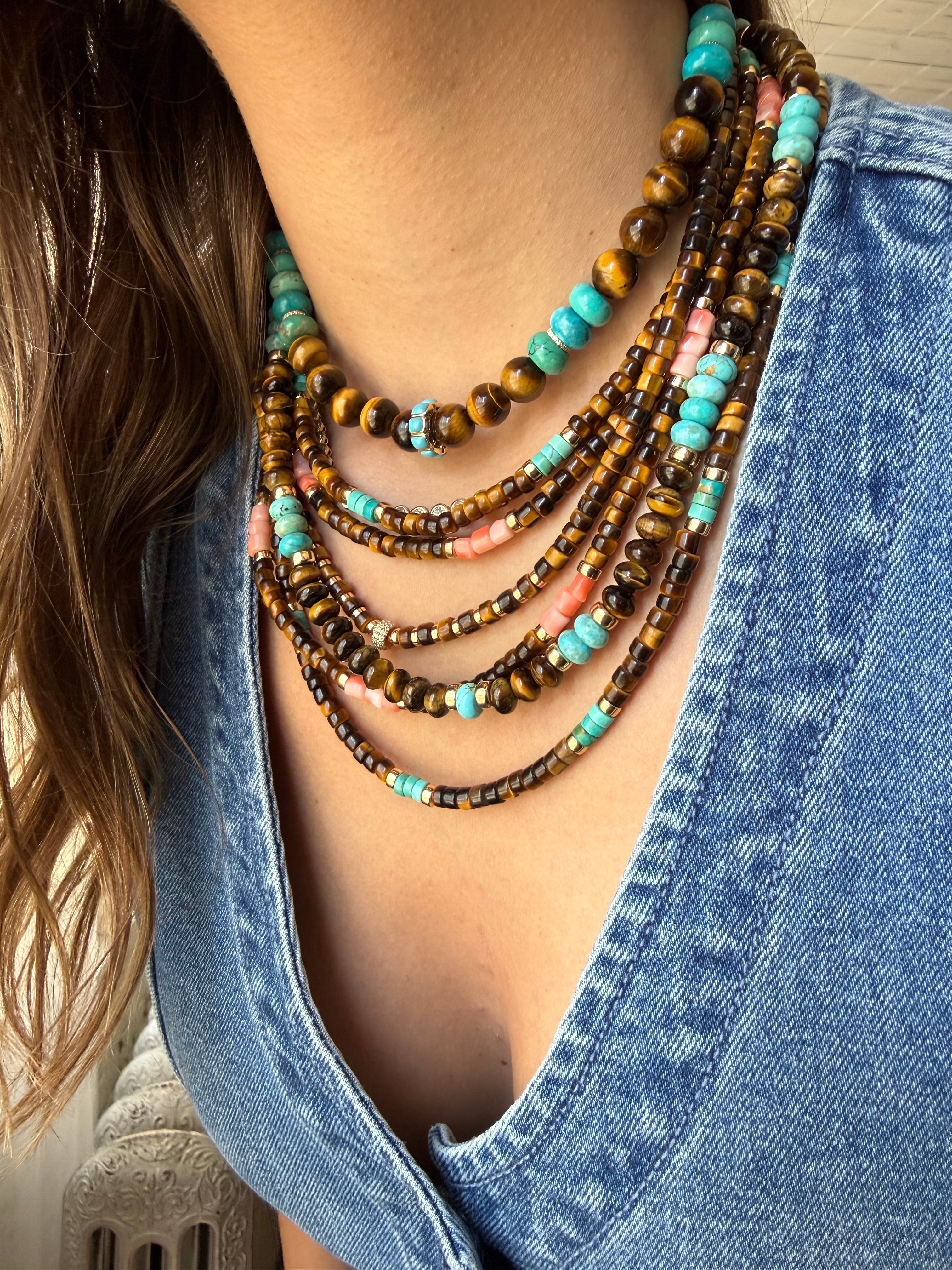 TIGERS EYE & CORAL OR TURQUOISE NECKLACES