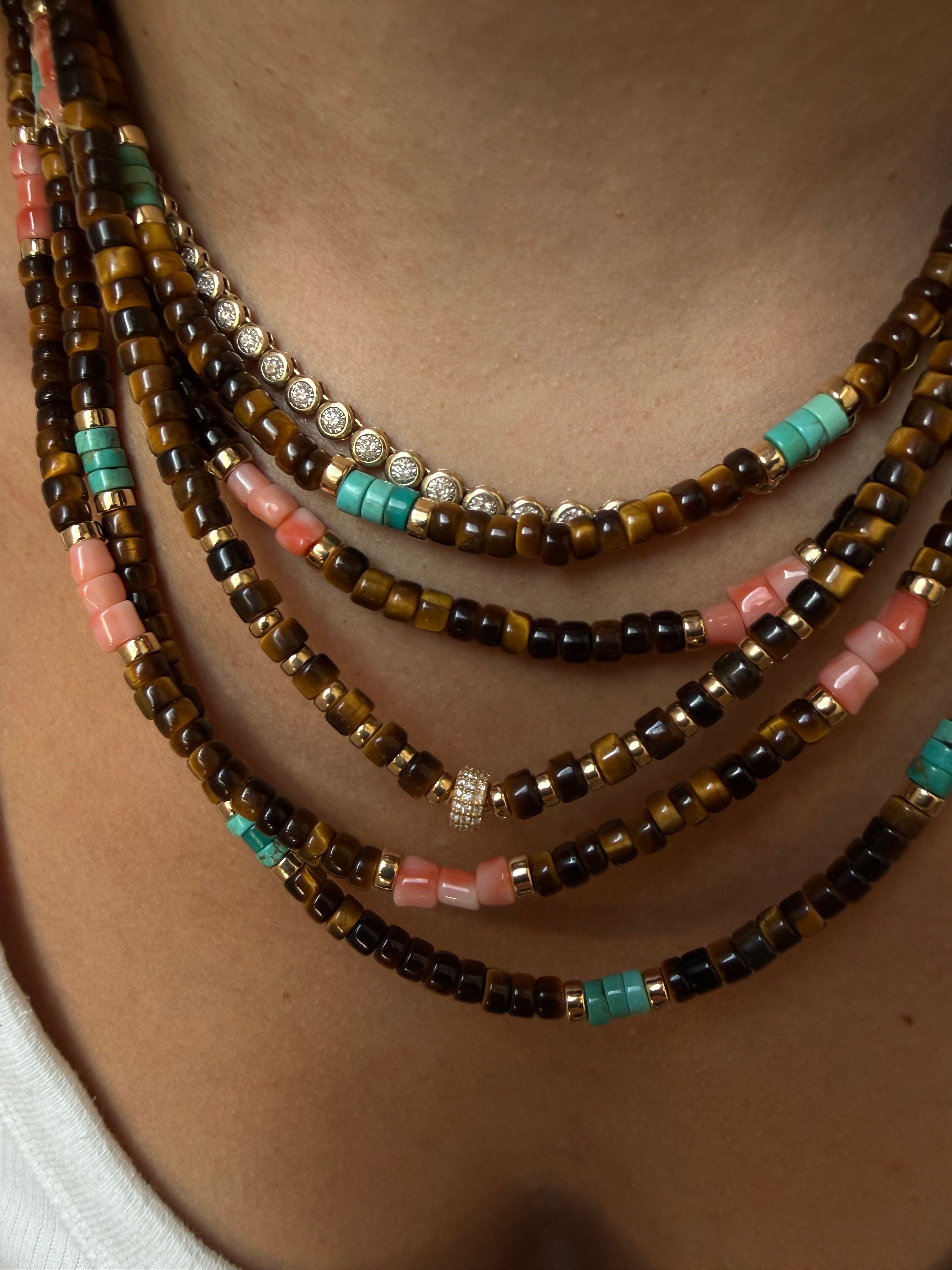 TIGERS EYE & CORAL OR TURQUOISE NECKLACES