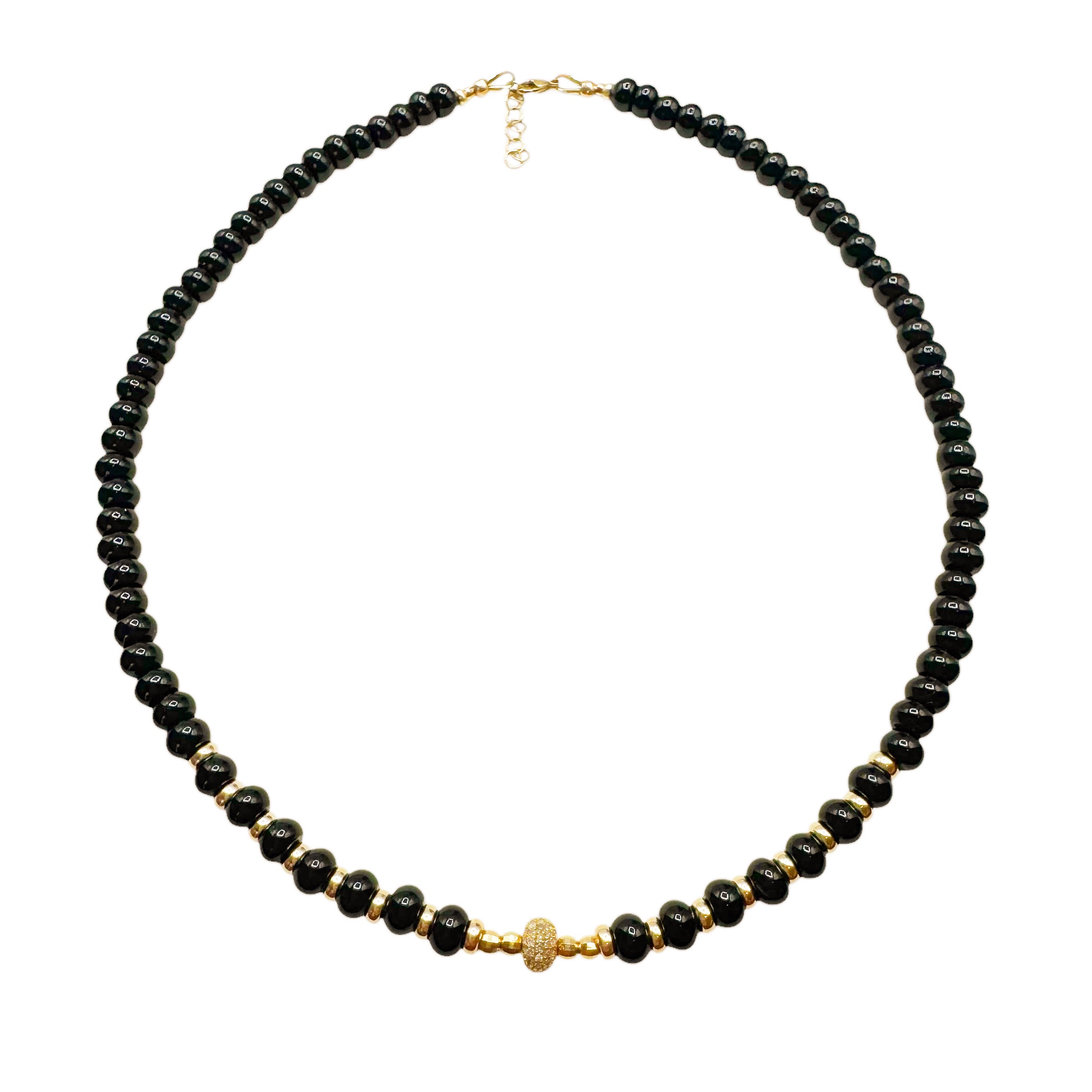 BLACK ONYX & DIAMOND BEADED NECKLACES