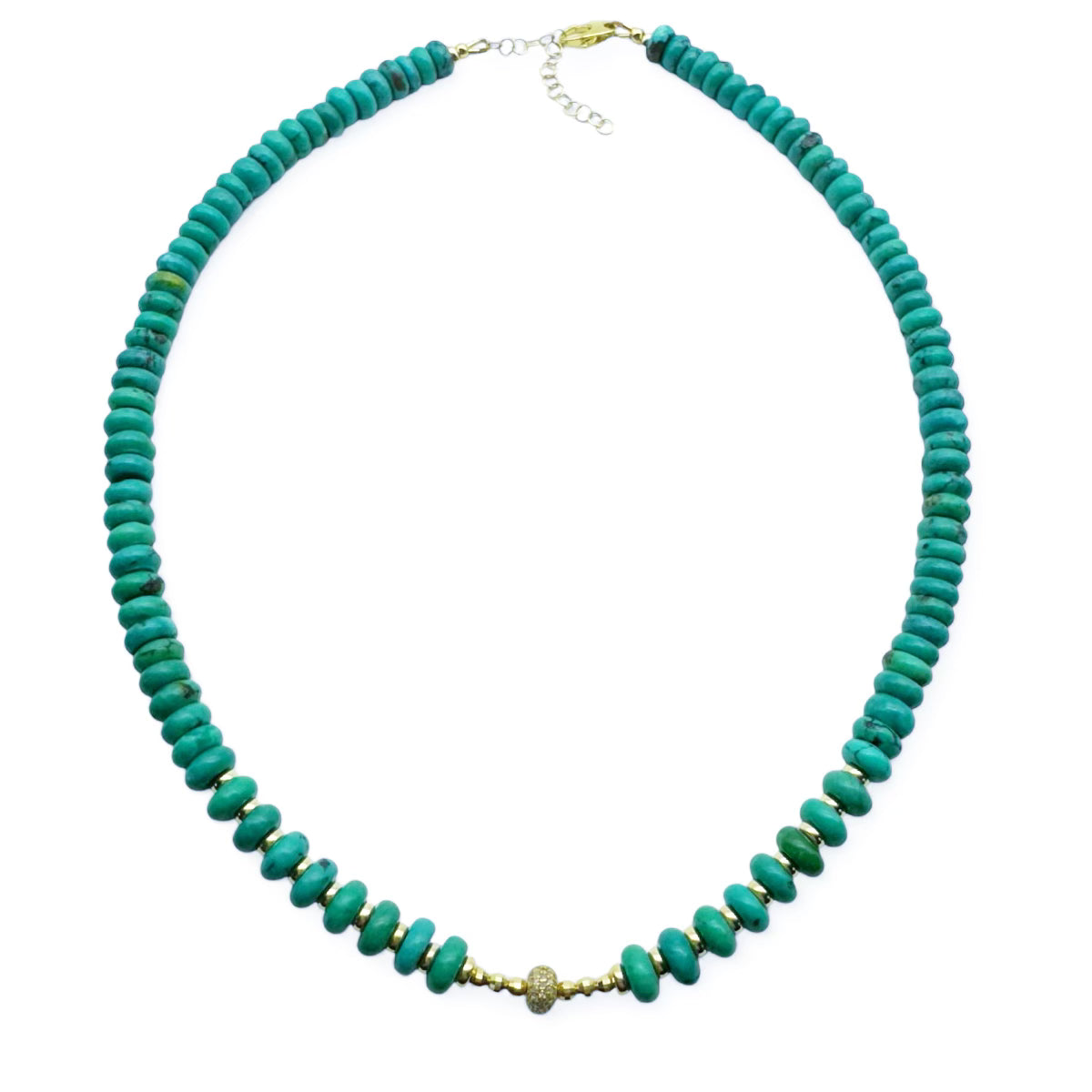 8MM TURQUOISE BEADED NECKLACES WITH 14K GOLD