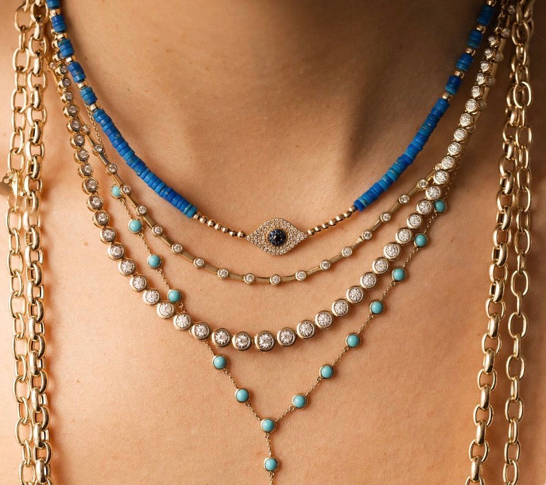 14K GOLD &  BEZEL DIAMOND  TENNIS NECKLACE