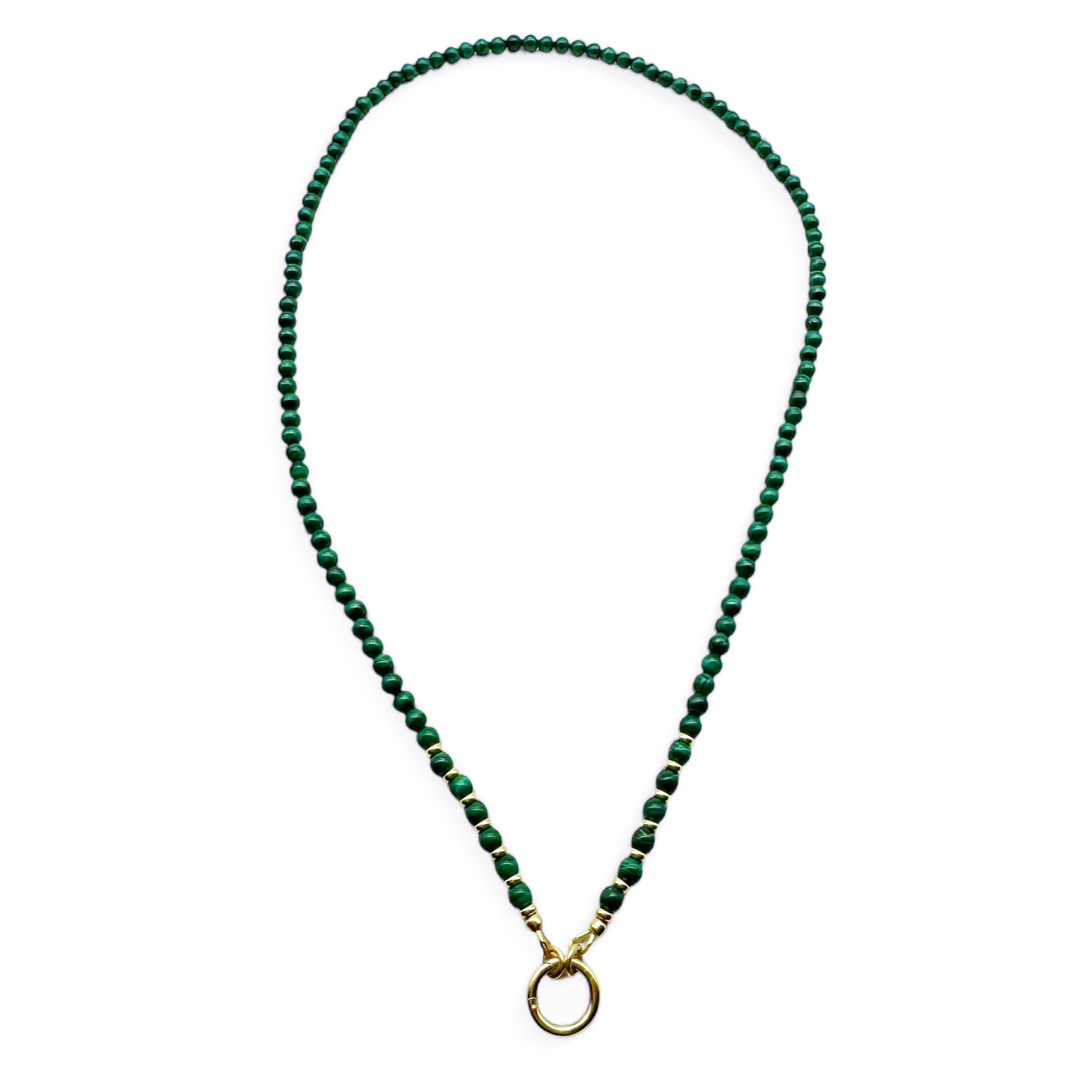 14K GOLD &B MALACHITE BEADED NECKLACE WITH CHARM HOLDER