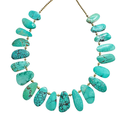 TURQUOISE & 14K GOLD PETAL NECKLACE