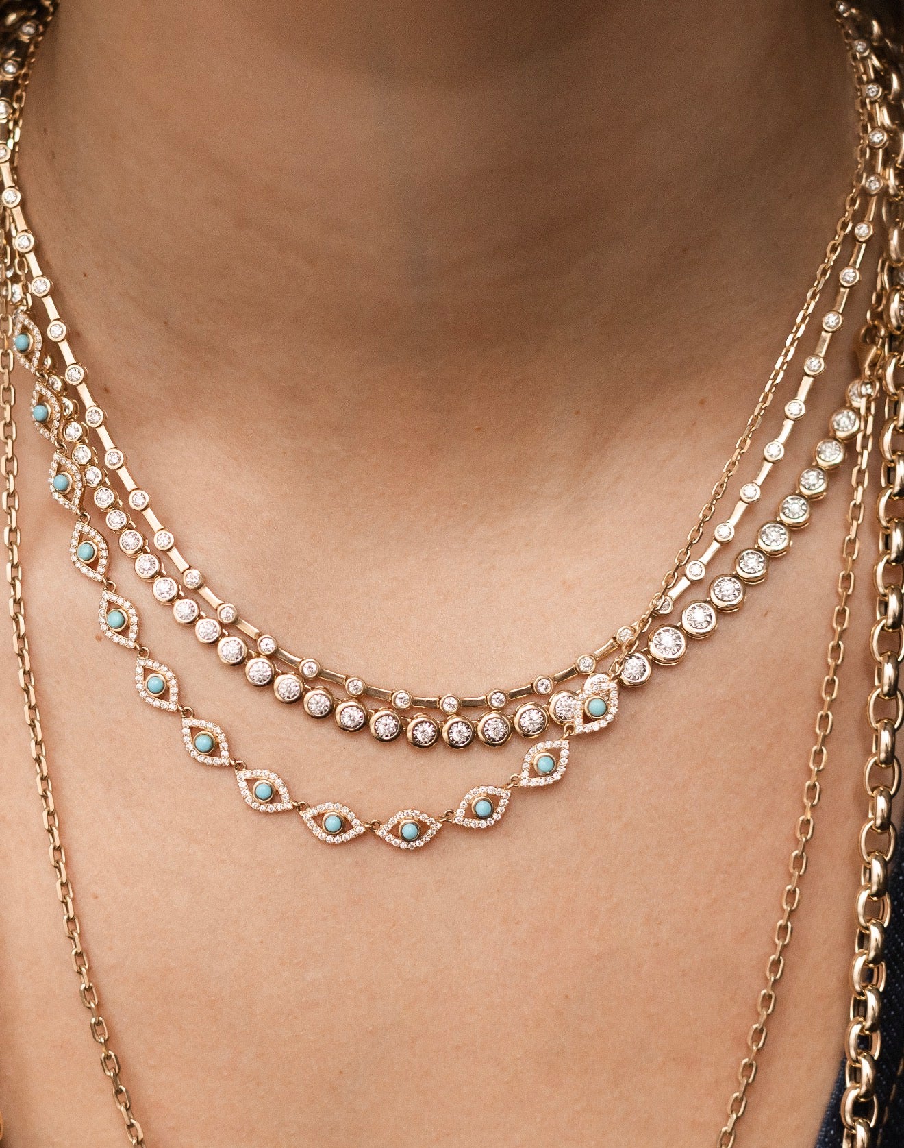 14K GOLD &  BEZEL DIAMOND  TENNIS NECKLACE