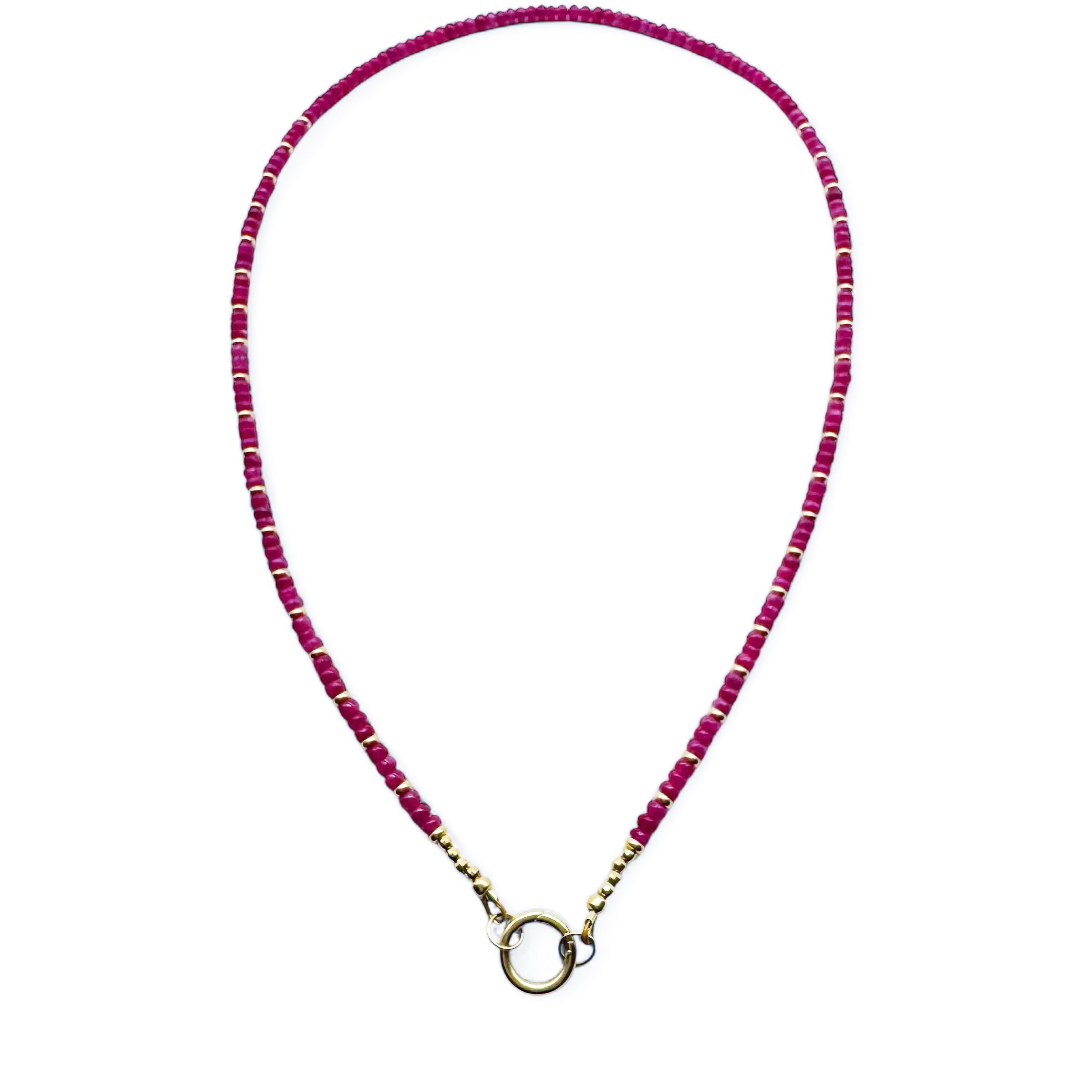 RUBY & 14K GOLD NECKLACE WITH CHARM HOLDER