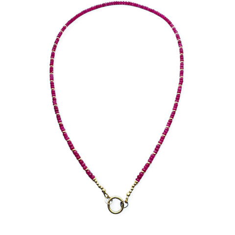 RUBY & 14K GOLD NECKLACE WITH CHARM HOLDER