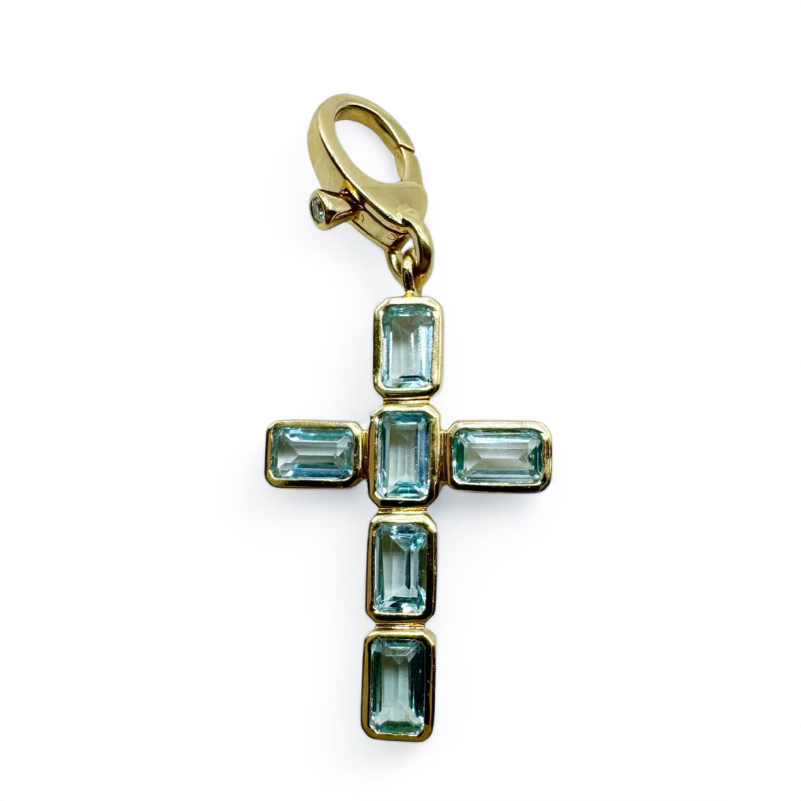 14K GOLD BLUE TOPAZ CROSS