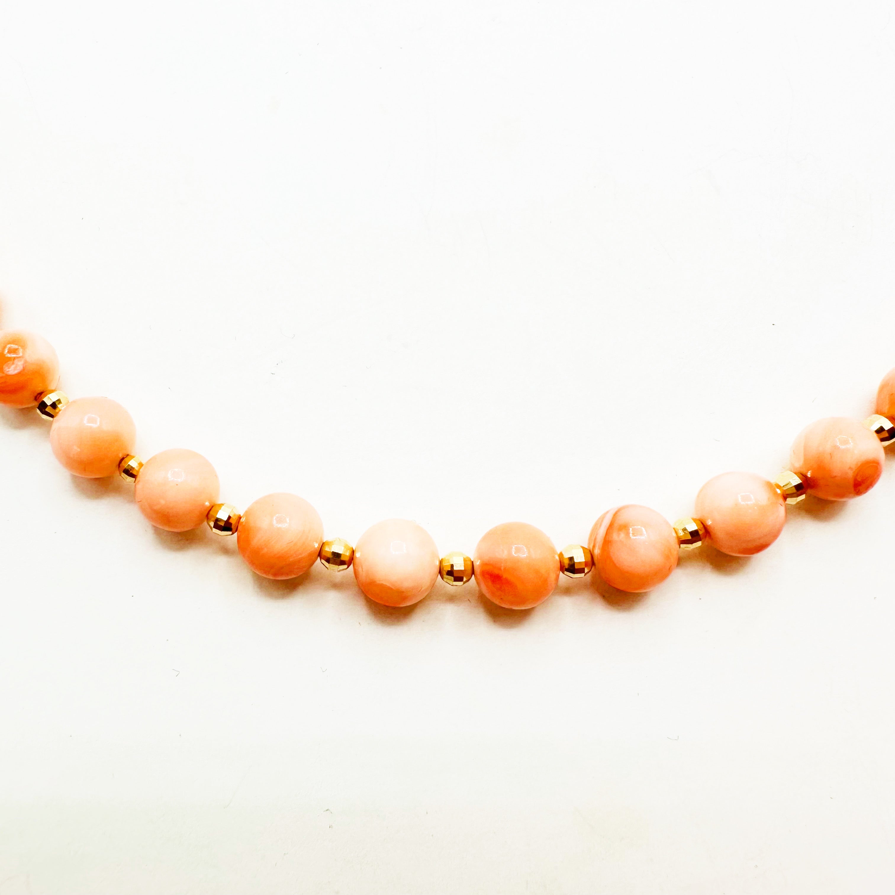 PINK CORAL AND 14k GOLD BEADED NECKLACE