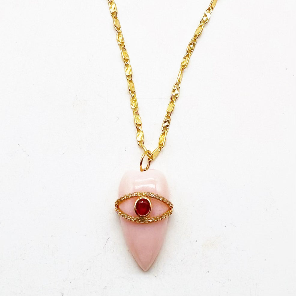 14k GOLD PINK OPAL & DIAMOND NECKLACE WITH PINK SAPPHIRE