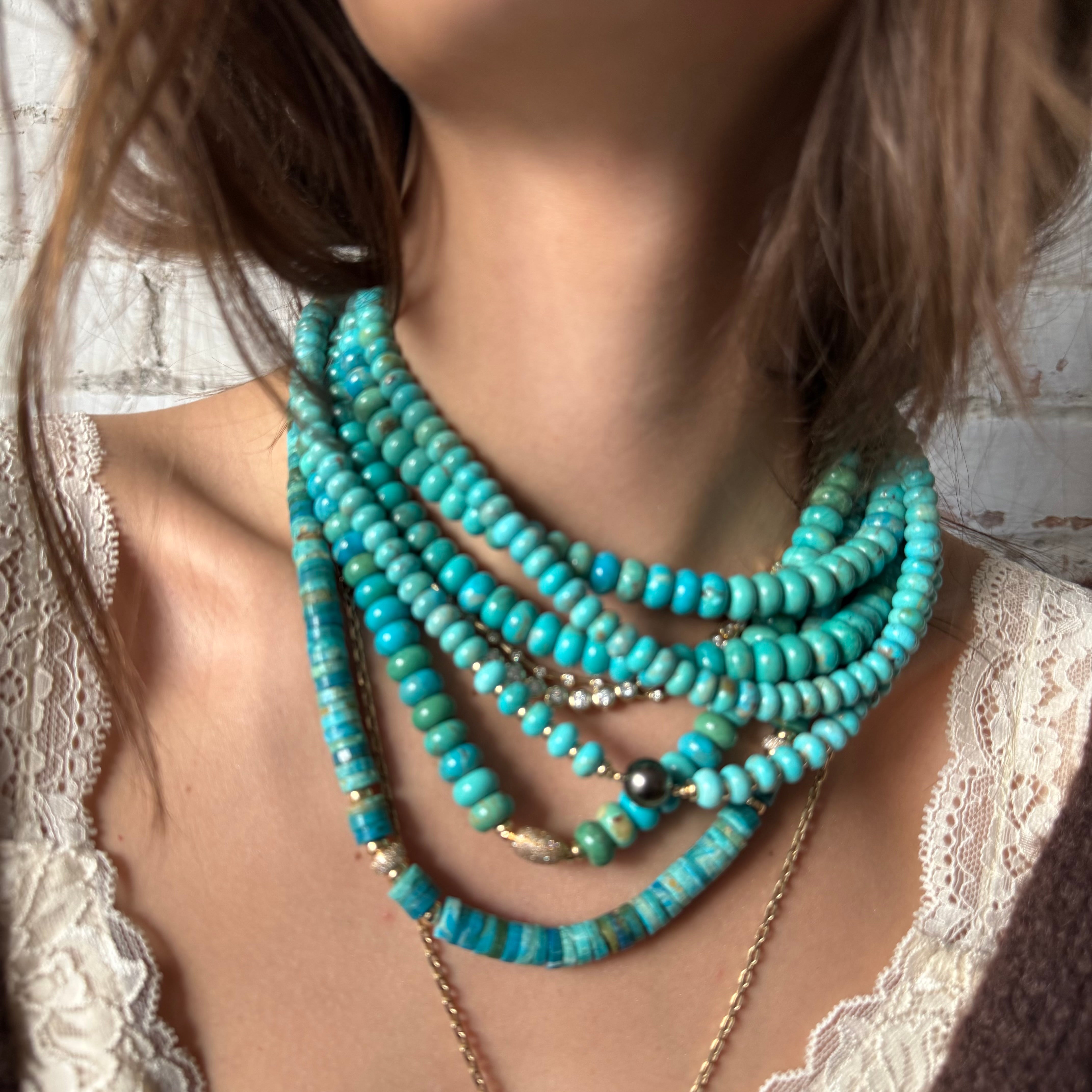 BLUE OPALINA AND DIAMOND BEAD NECKLACE